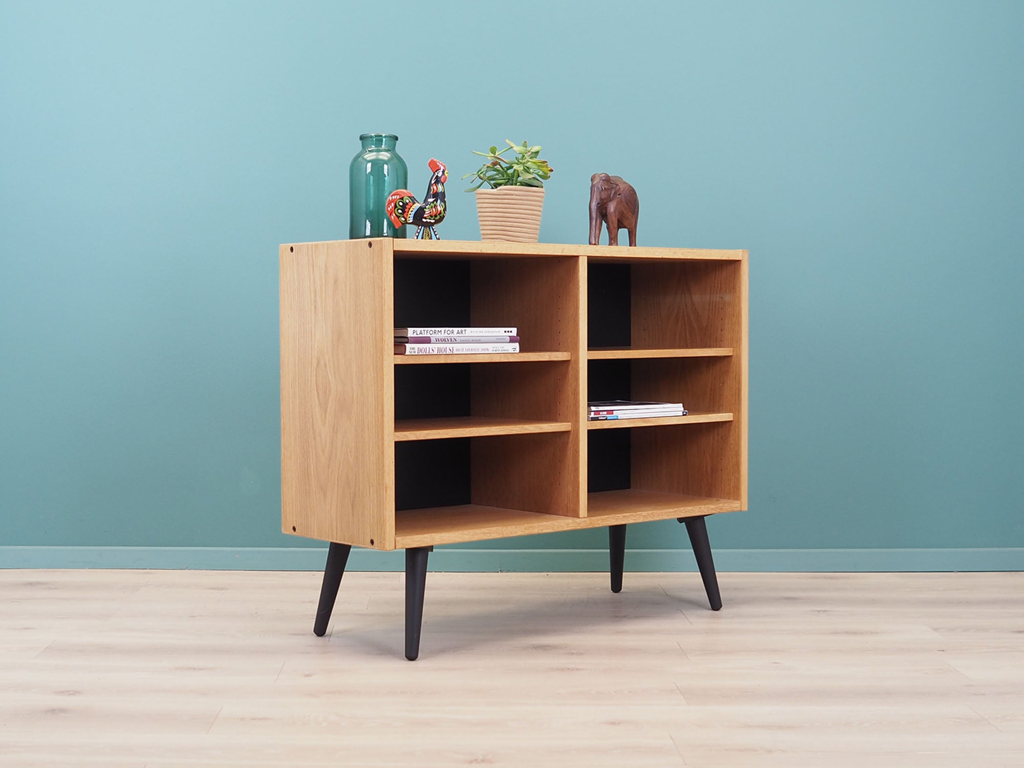 1970s_Danish_Ash_Bookcase_with_Adjustable_Shelves_Black