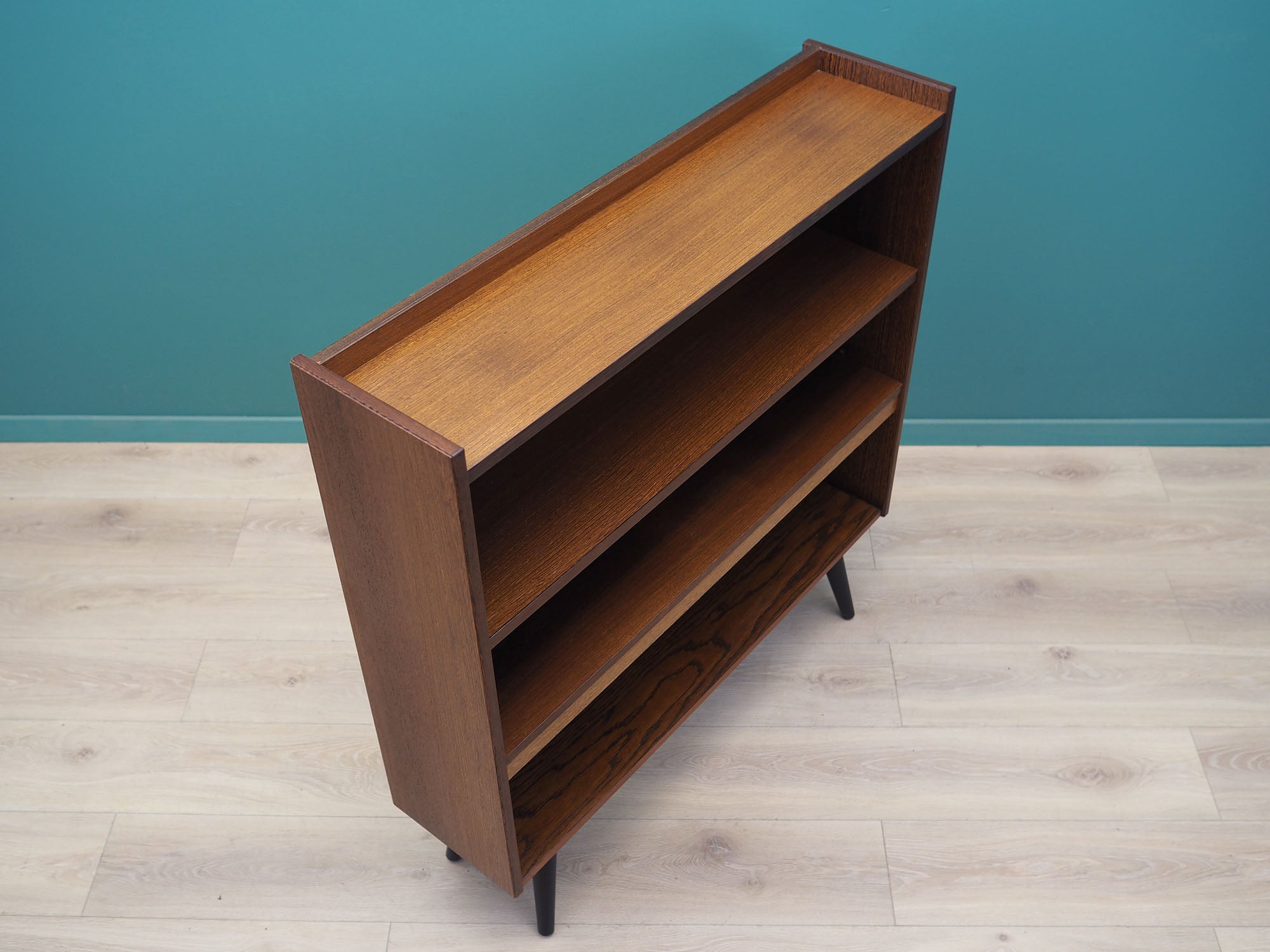 1970s_Danish_Oak_Bookcase_Fixed_Shelves_Cable_Hole_Black