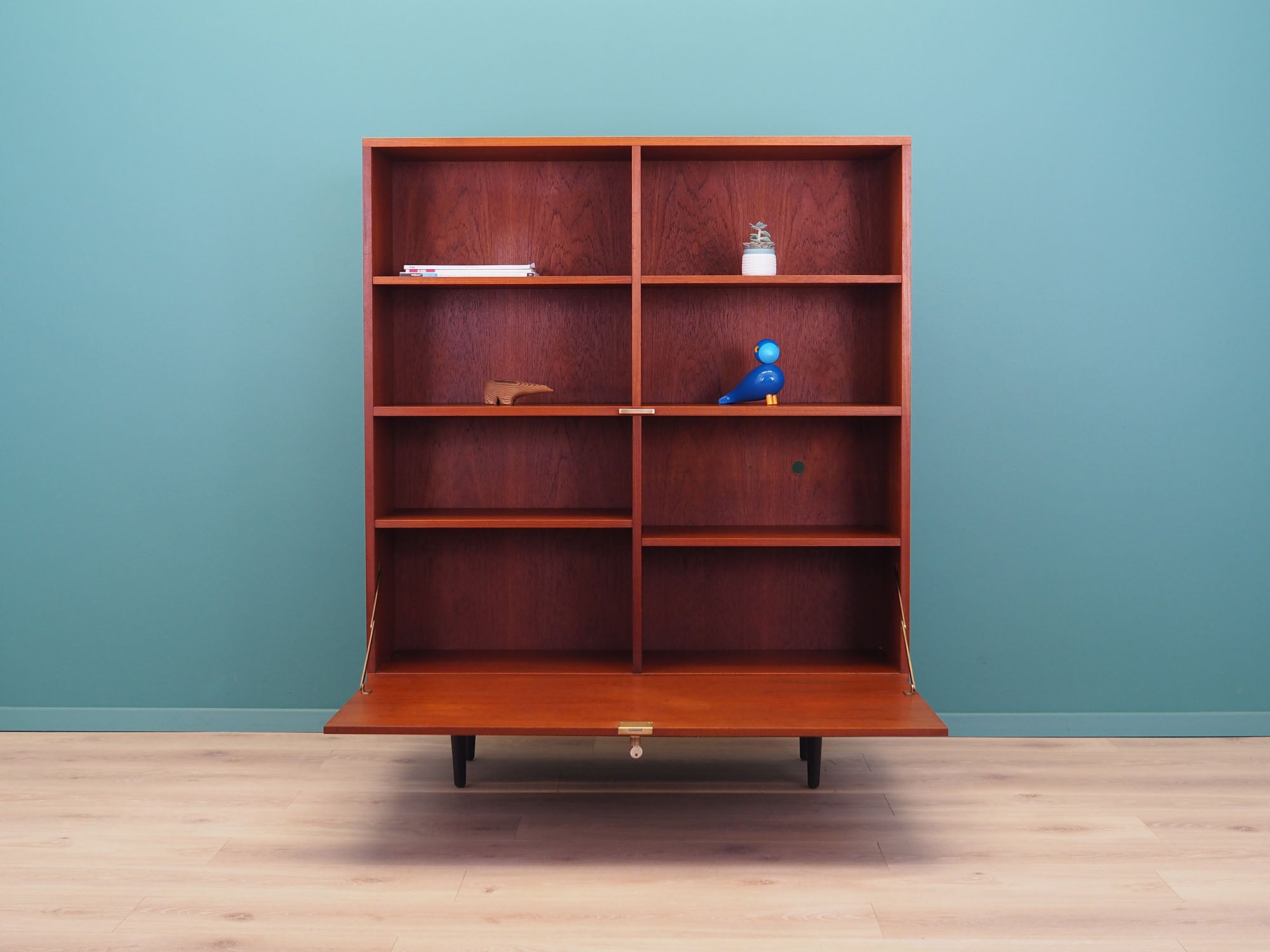 1970s_Danish_Teak_Bookcase_Adjustable_Shelves_Bar_Section_Cable_Openings
