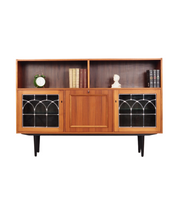 1970s_Danish_Teak_Bookcase_Glass_Shelves_Integrated_Bar_Mirror_Lighting