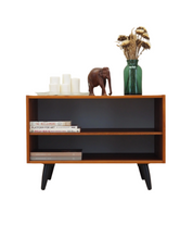 1970s_Danish_Teak_Veneer_Bookcase_Adjustable_Shelf_Black_Wood_Legs