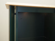 1980s_Danish_Oak_Veneer_Showcase_Green_Stain_Glass_Shelf_Drawers_Lighting