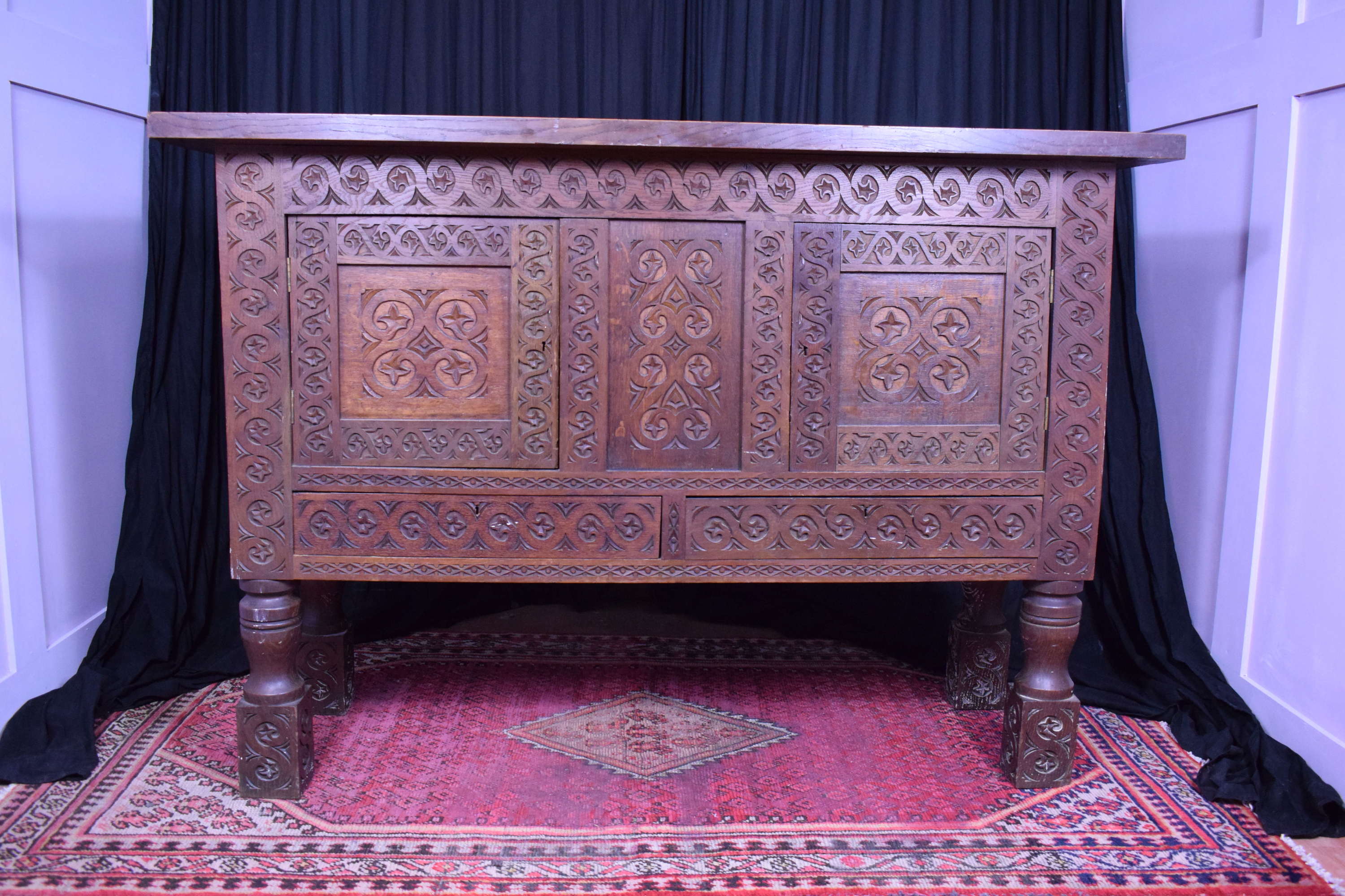 19th_century_English_carved_oak_Gothic_revival_cabinet