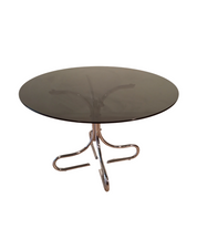 Mid Century Chrome Steel Coffee Table With Round Smoked Glass Top, Italy