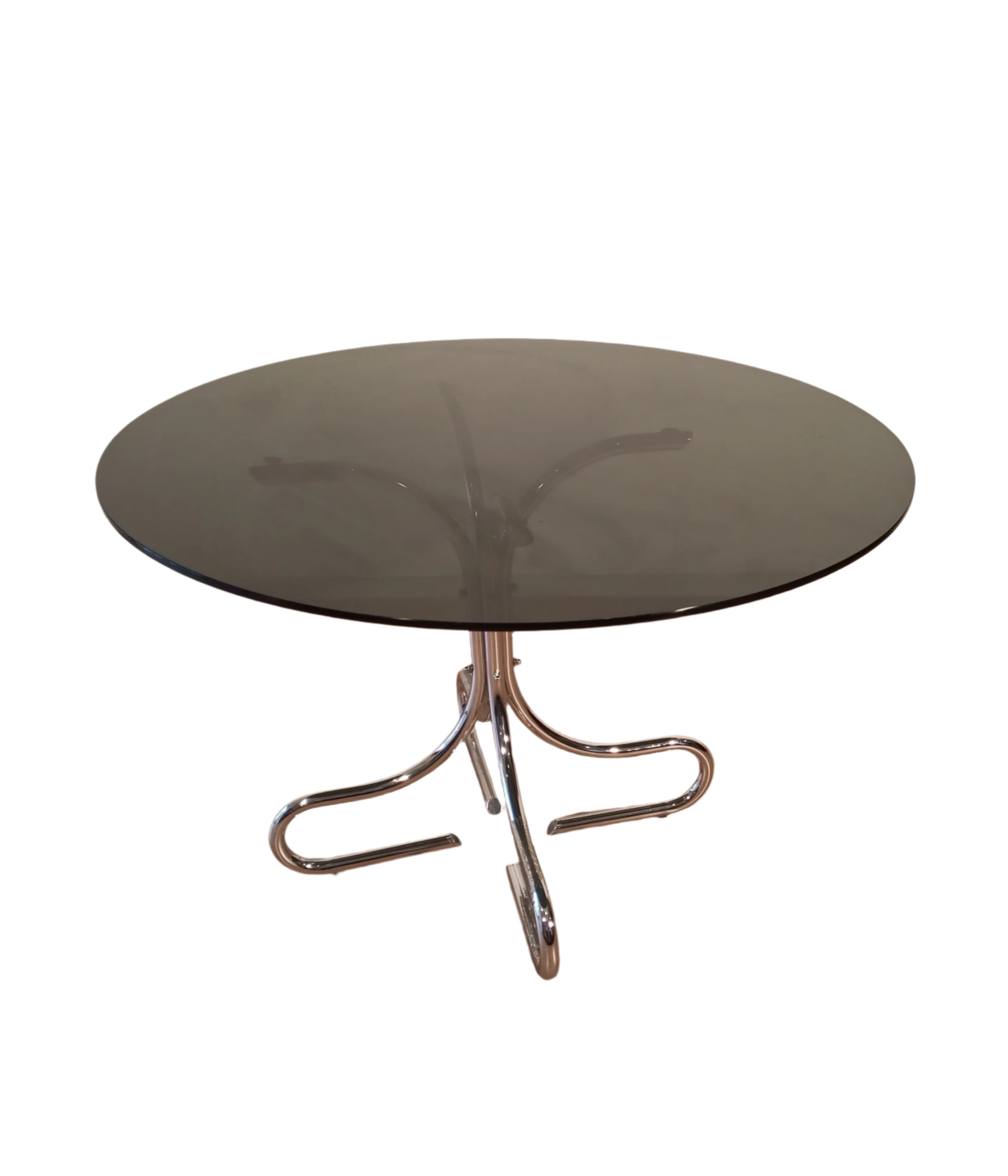 Mid Century Chrome Steel Coffee Table With Round Smoked Glass Top, Italy