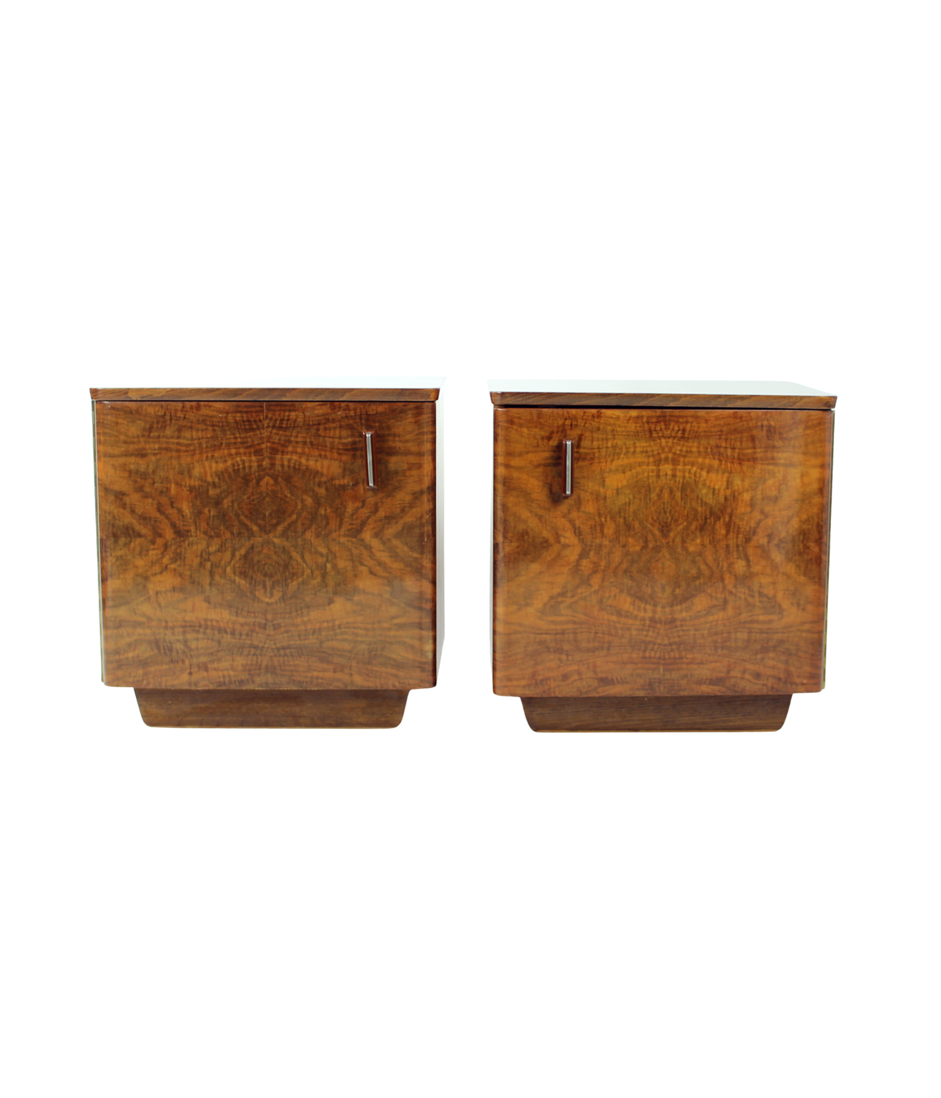 Set of 2 Midcentury Cubic Bedside Tables In Walnut, Czechoslovakia 1960s