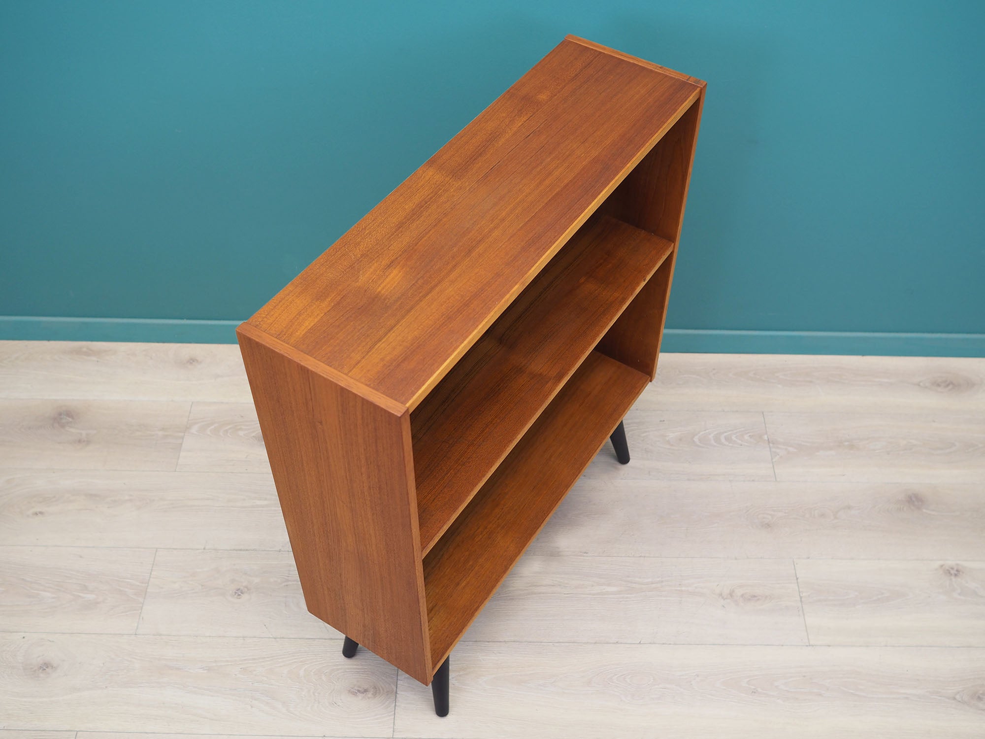 Danish_Teak_Bookcase_Fixed_Shelf_Black-Stained_Solid_Wood_Legs