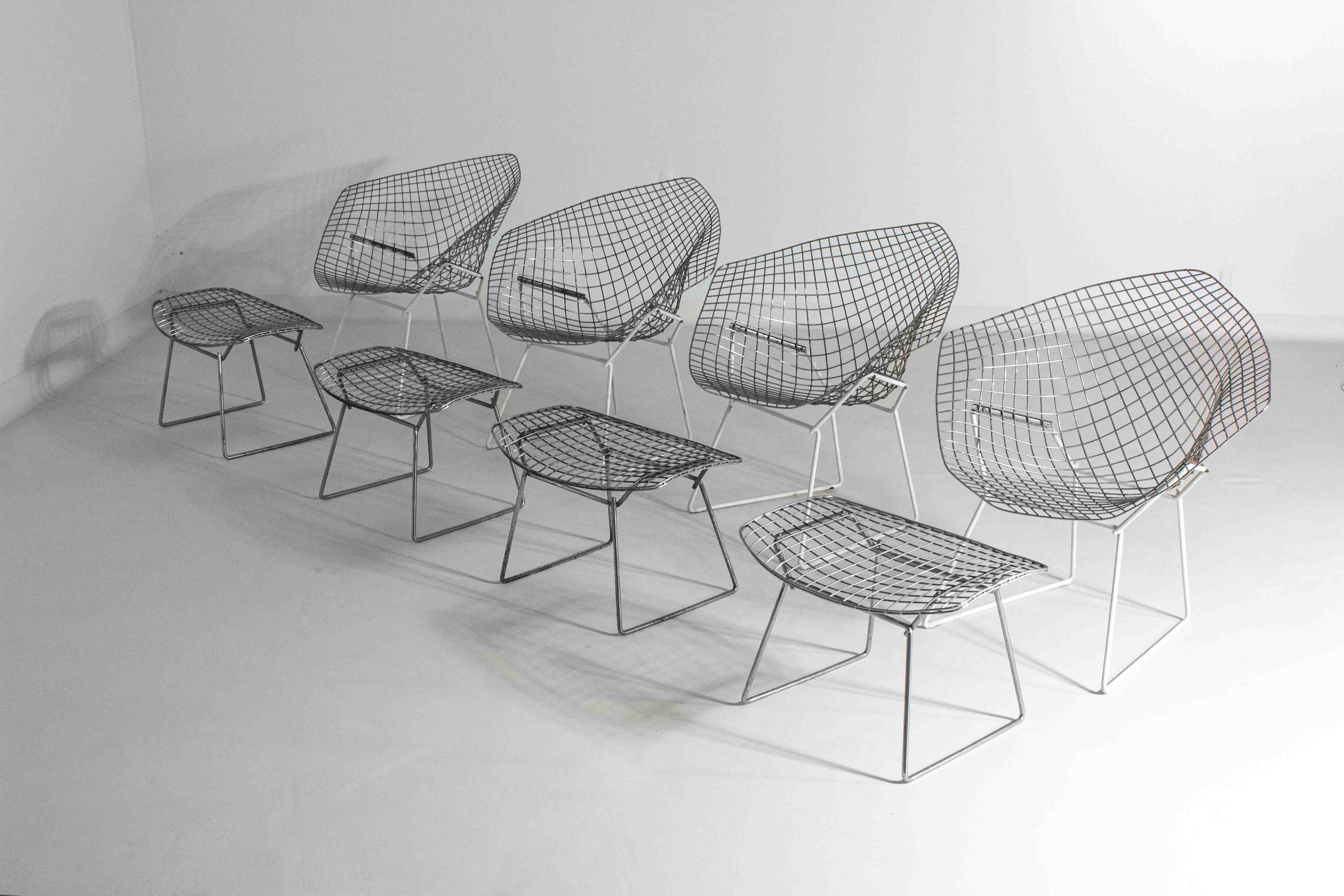 Harry_Bertoia_diamond_wire_chair_with_ottoman_Knoll_International_1970s