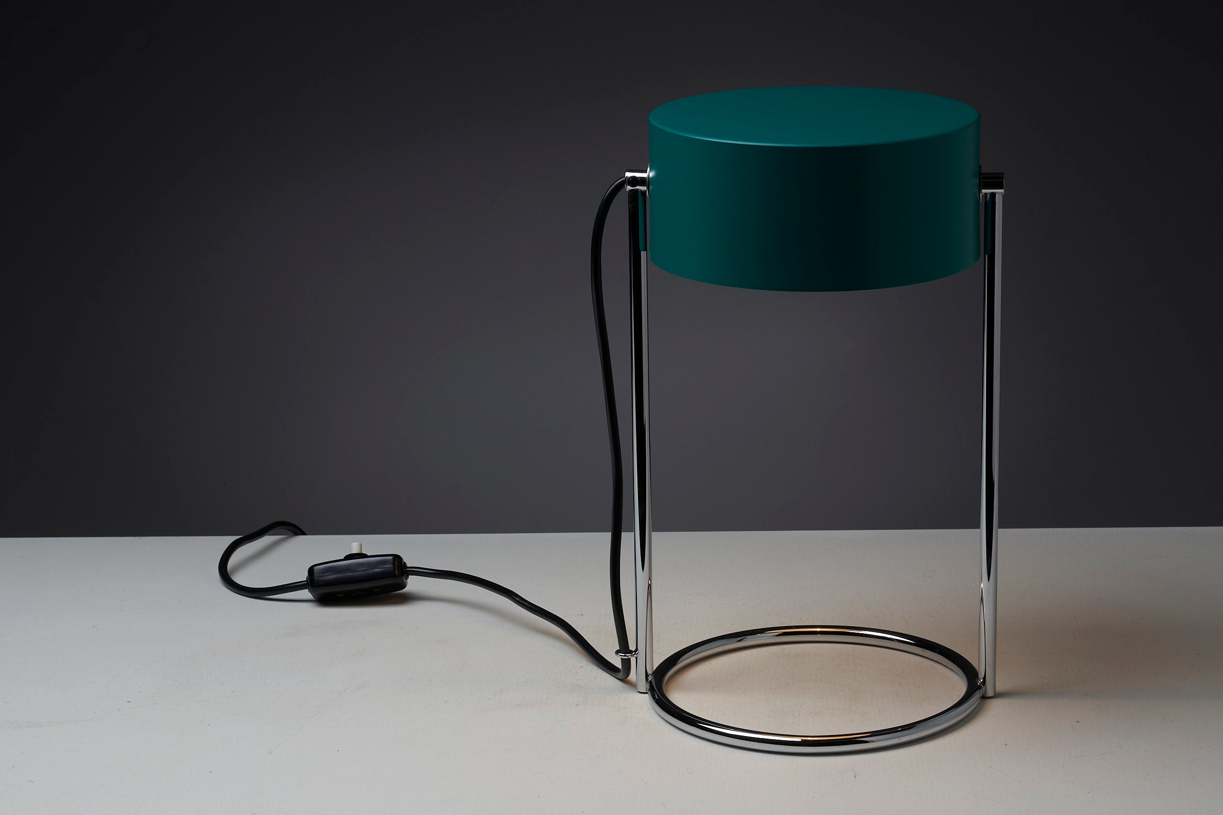Petrol_Green_Table_Lamp_with_Chromed_Steel_Base_by_Cosack