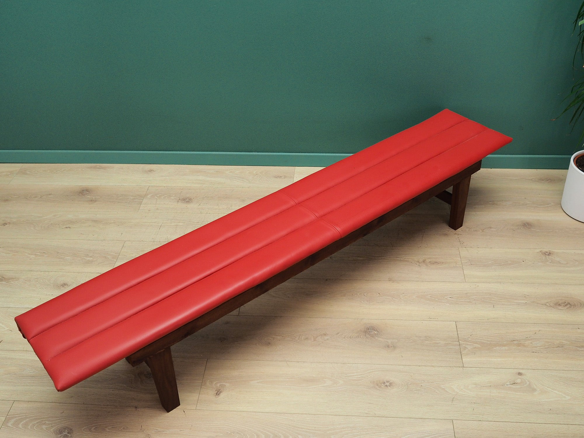Red_eco_leather_bench_Danish_design_1990s_production_Denmark
