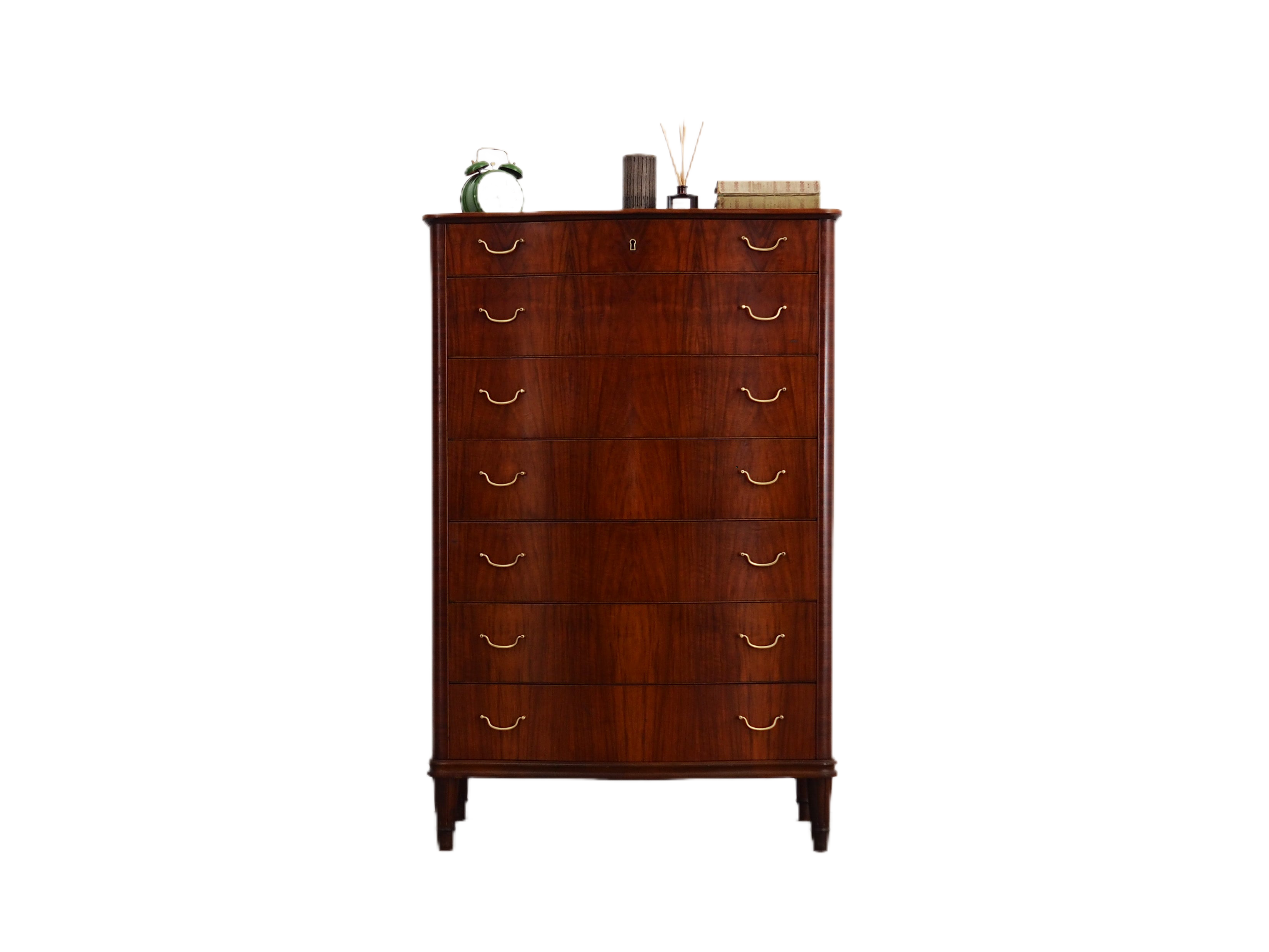 Walnut-chest-of-drawers-Danish-design-from-1960s-white-background