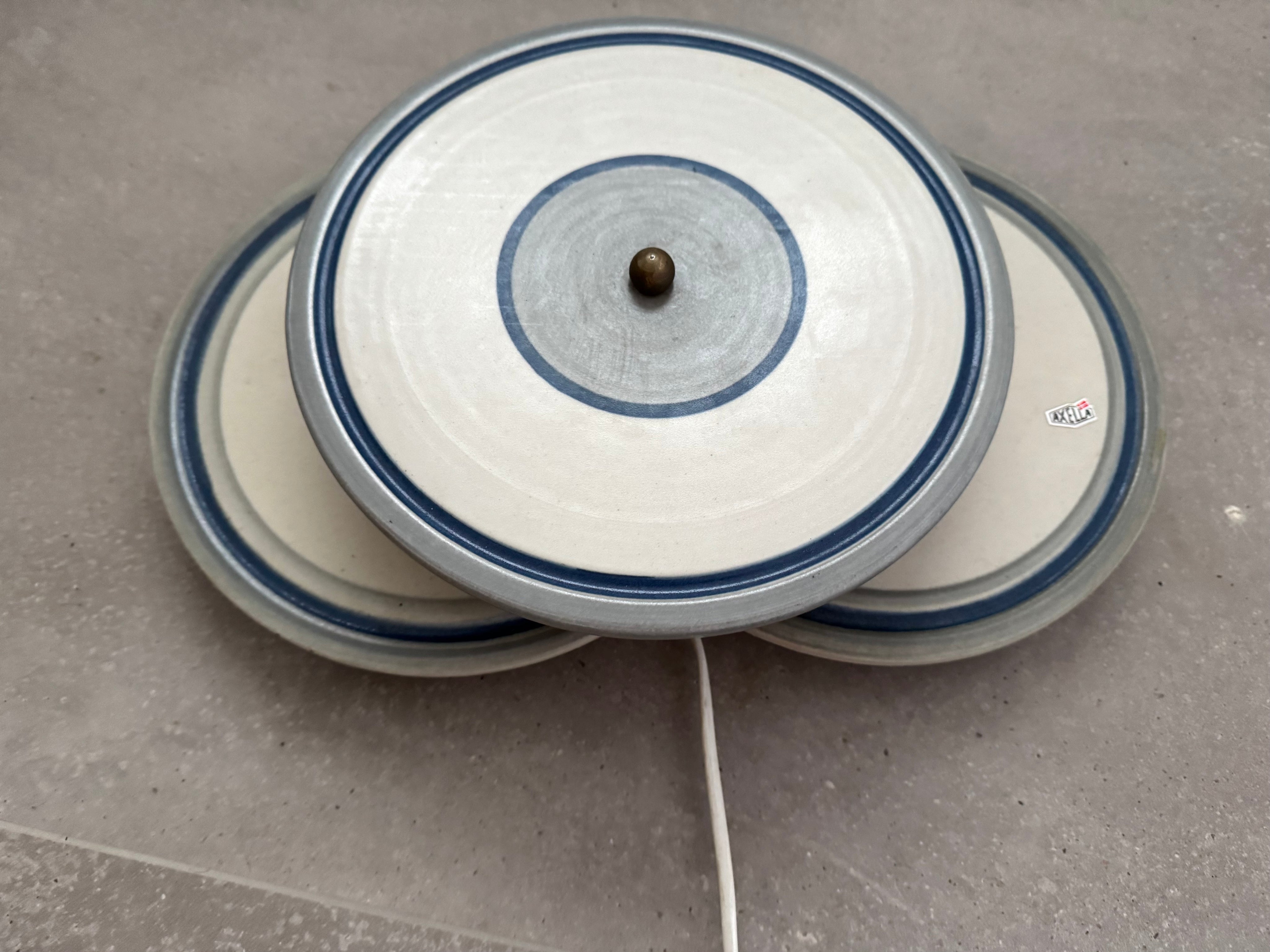 Axella_wall_sconce,_wall_light,_large_triple_disc,_stoneware,_denmark,_1980s
