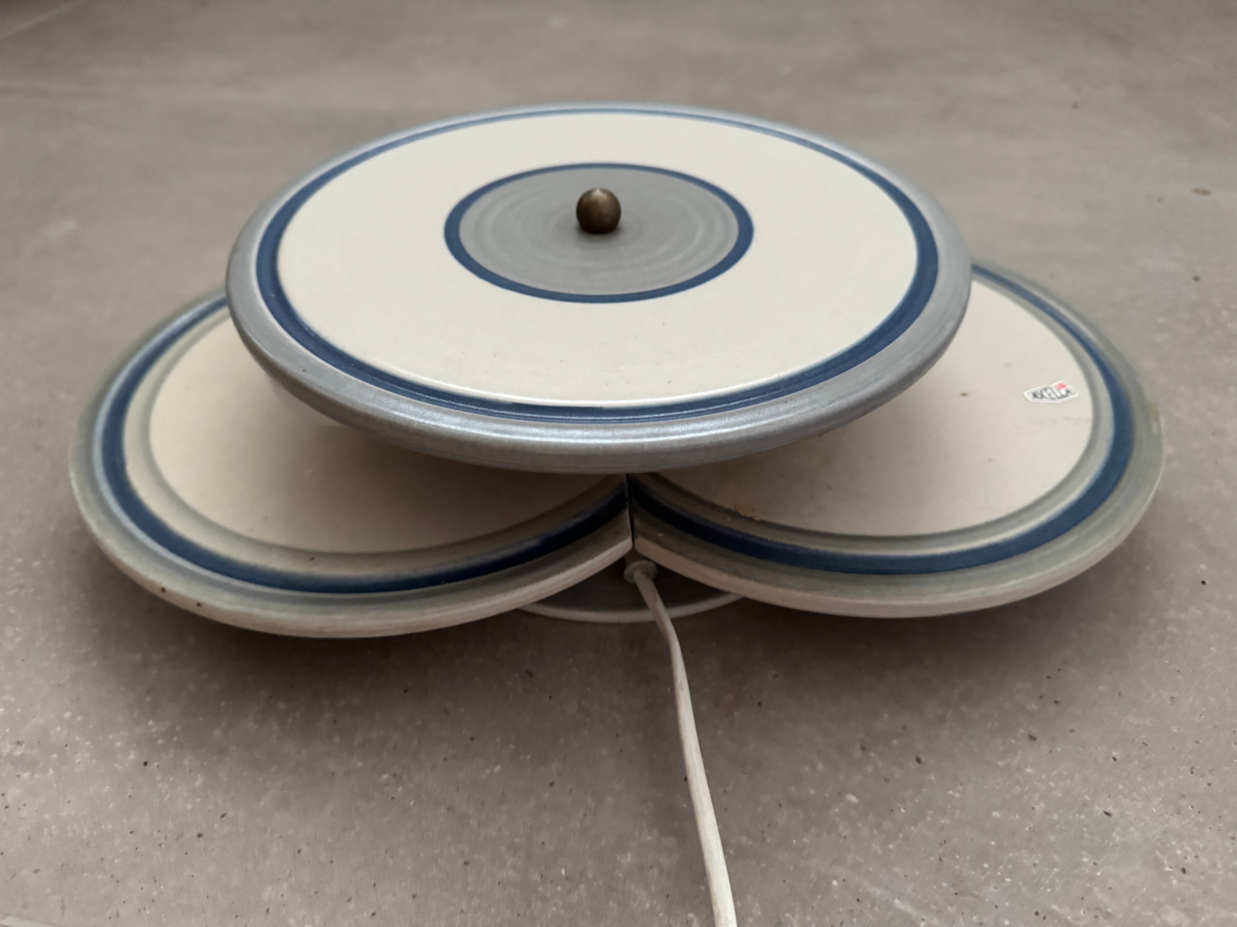 Axella_wall_sconce,_wall_light,_large_triple_disc,_stoneware,_denmark,_1980s