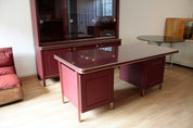 Set_of_Desk_and_3_chairs_by_Umberto_Mascagni_in_burgundy_faux_leather_and_brass,_1950,_Italy