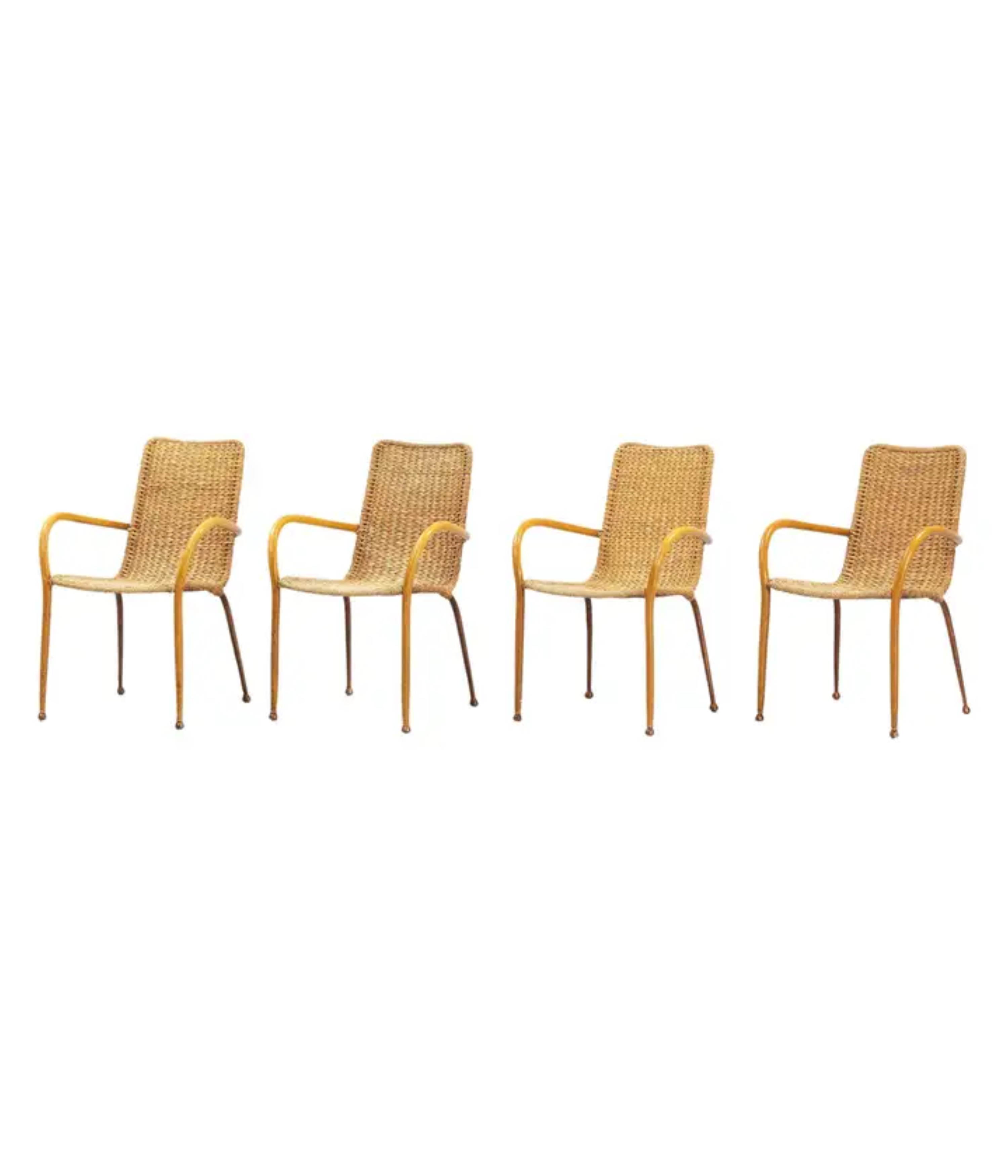 Picture of Set of 4 Vintage Armchairs in Wicker & Birch – Curiouz