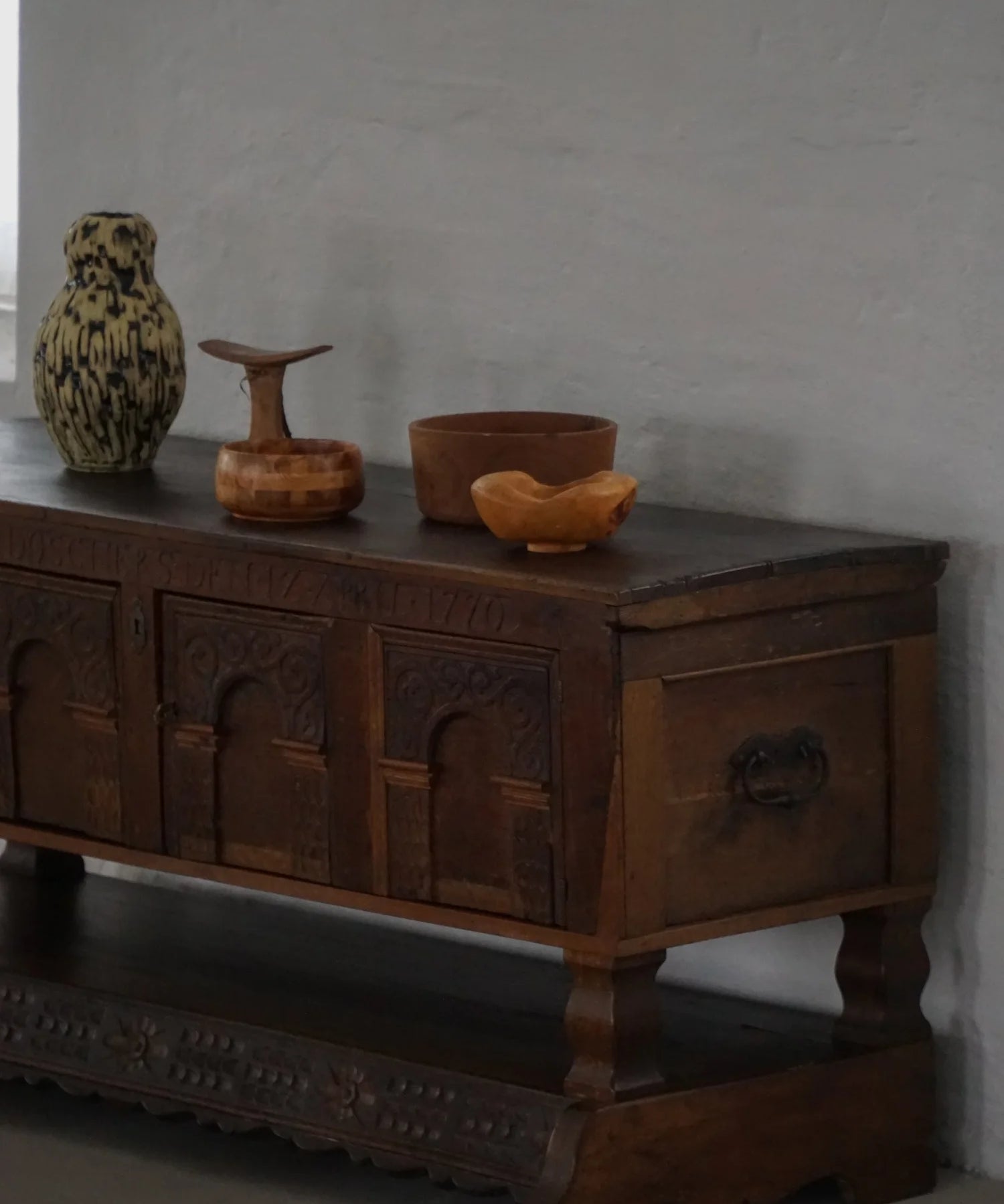 18th_Century_Danish_Baroque_Oak_Sideboard,_Antique_Carved_Cabinet,_1700s_Folk_Art_Furniture