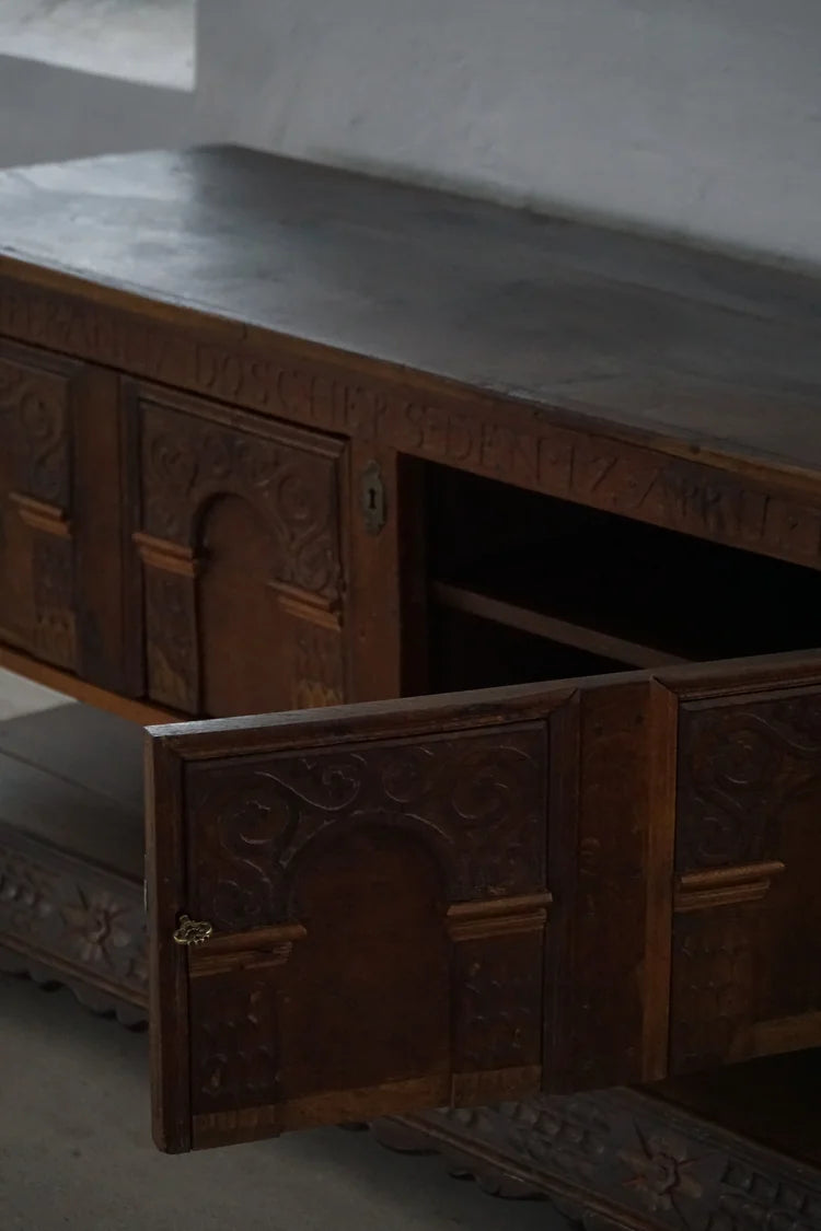 18th_Century_Danish_Baroque_Oak_Sideboard,_Antique_Carved_Cabinet,_1700s_Folk_Art_Furniture
