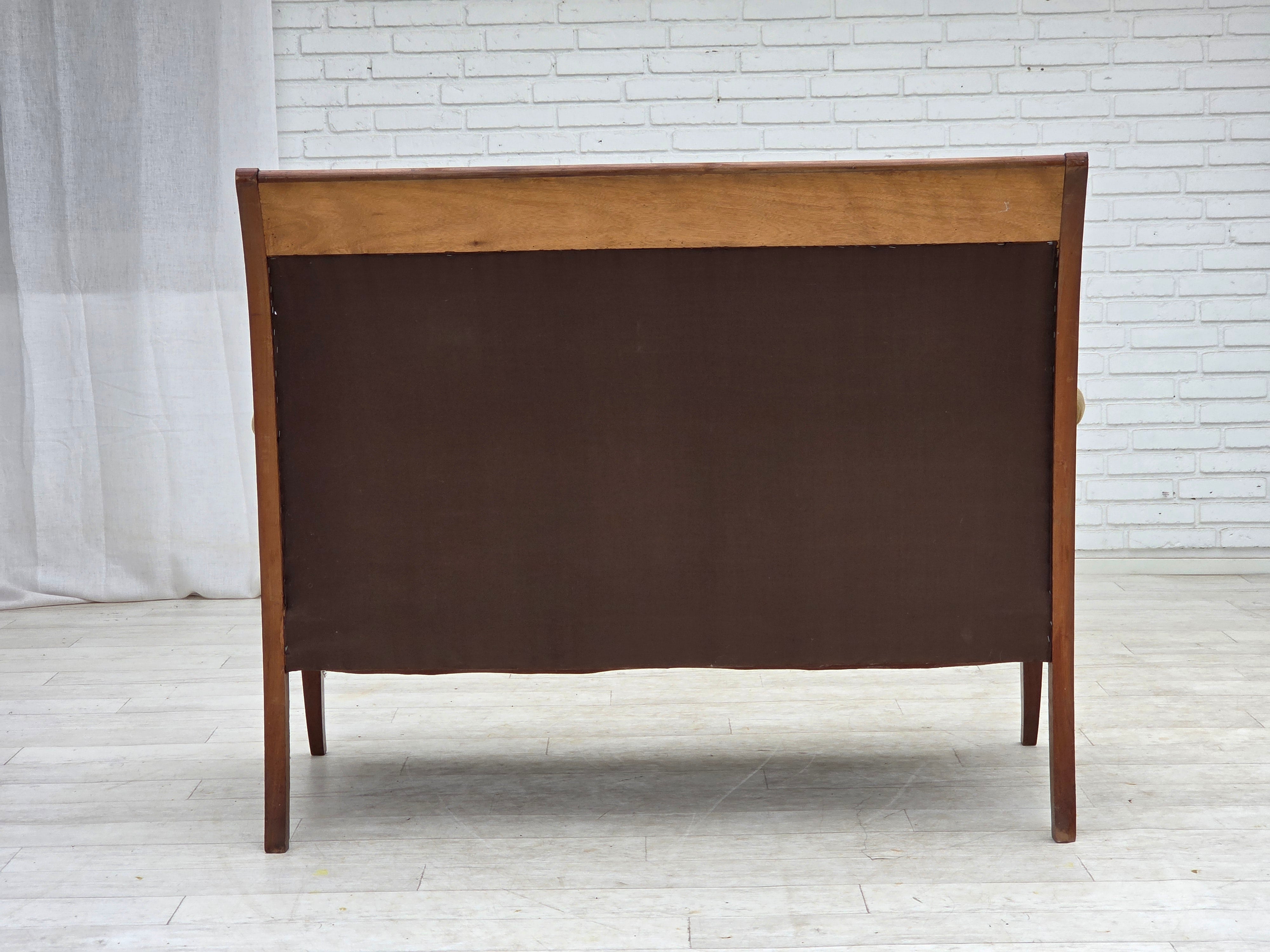 Danish_High-Back_Two-Seater_Sofa_in_Green_Velour_and_Teak,_Denmark,_1950s