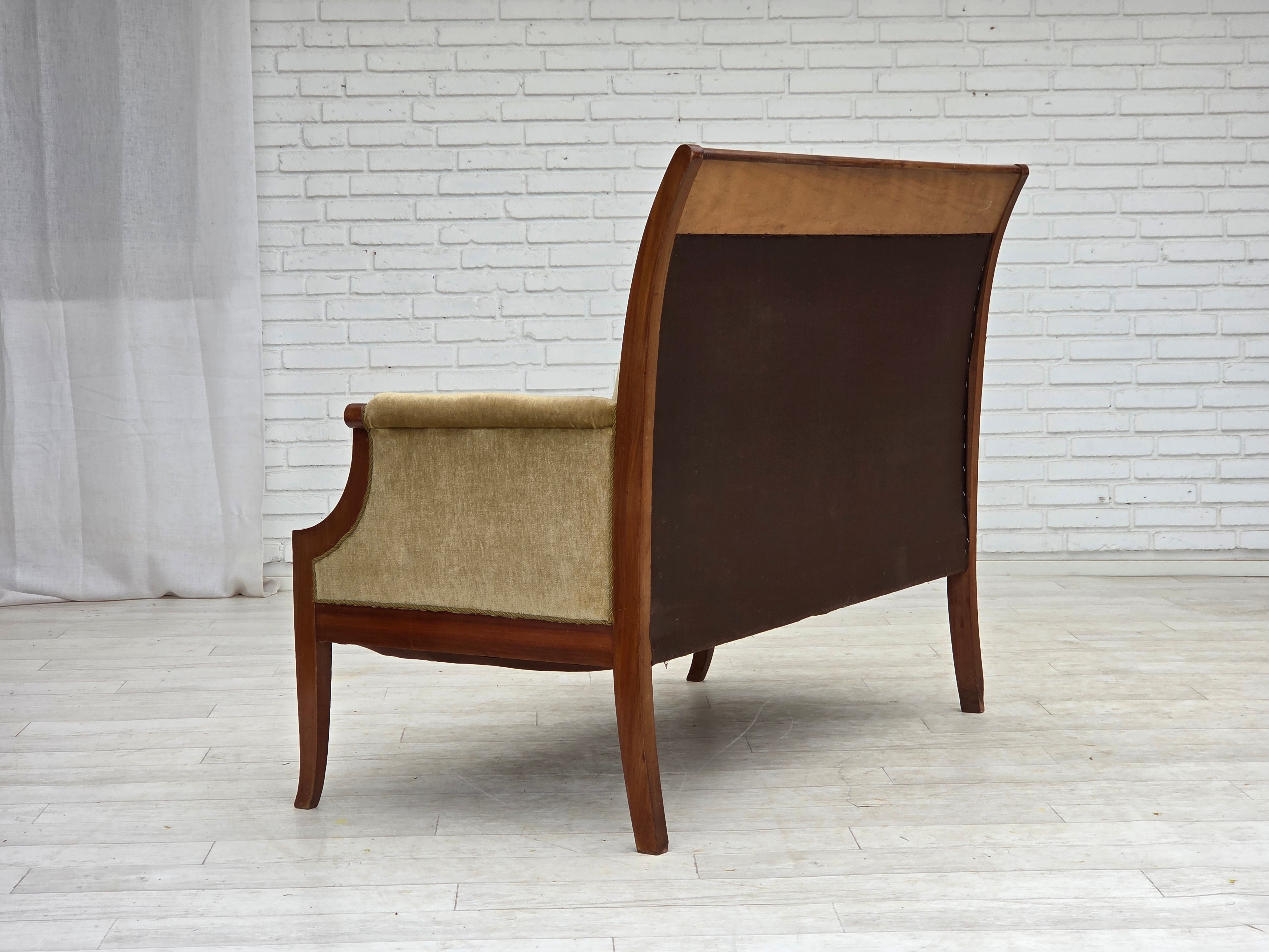 Danish_High-Back_Two-Seater_Sofa_in_Green_Velour_and_Teak,_Denmark,_1950s