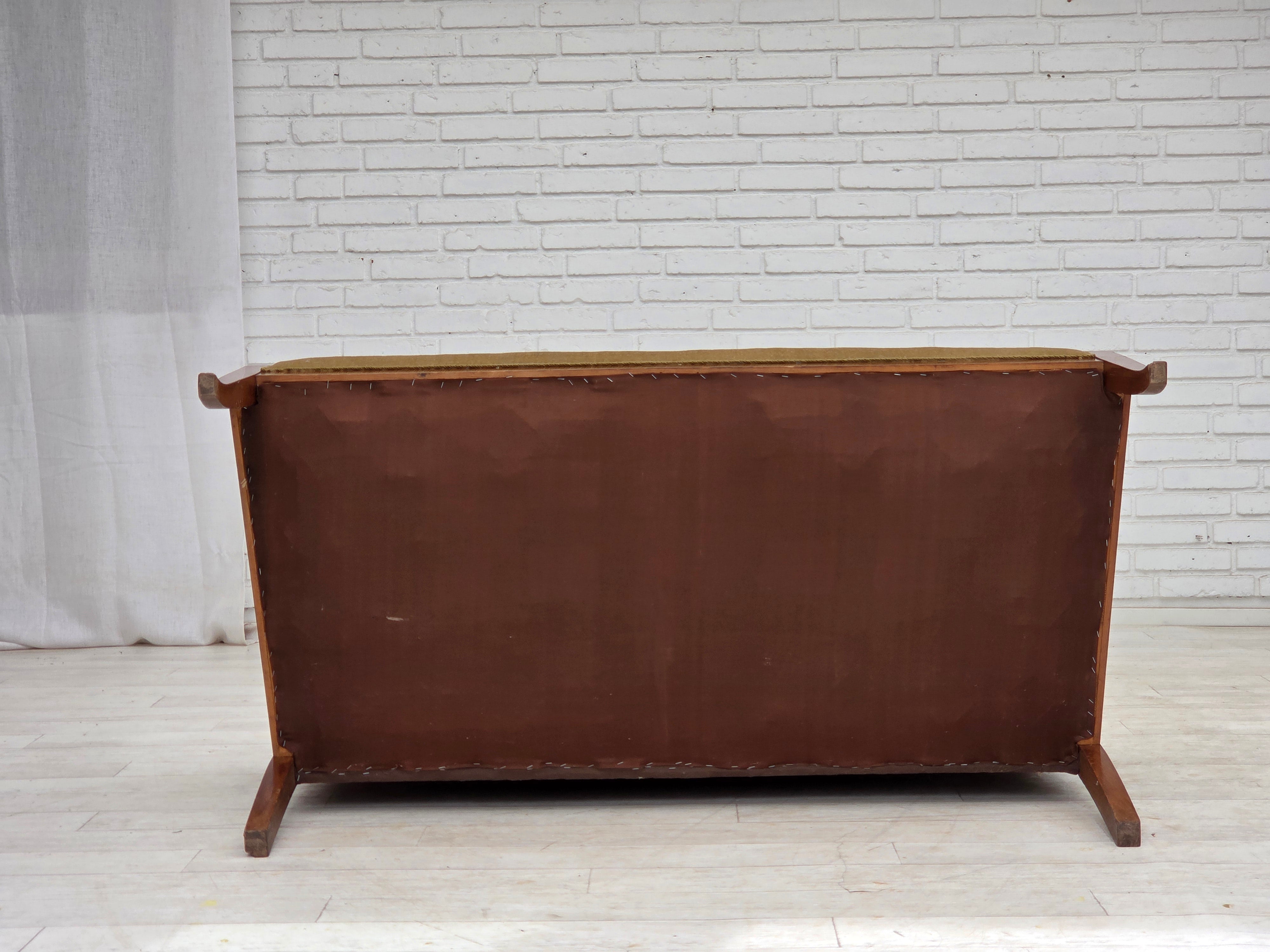 Danish_High-Back_Two-Seater_Sofa_in_Green_Velour_and_Teak,_Denmark,_1950s
