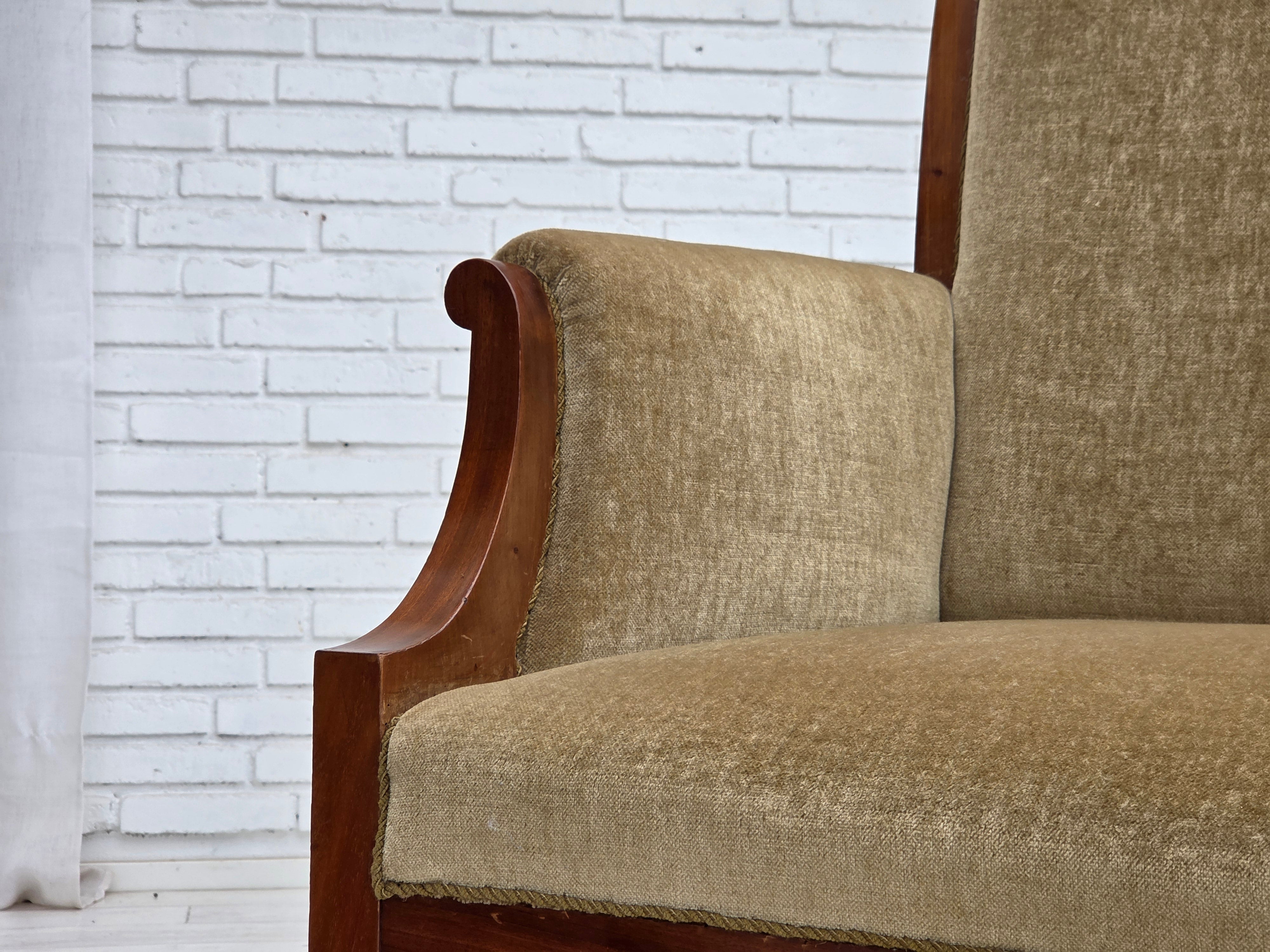Danish_High-Back_Two-Seater_Sofa_in_Green_Velour_and_Teak,_Denmark,_1950s