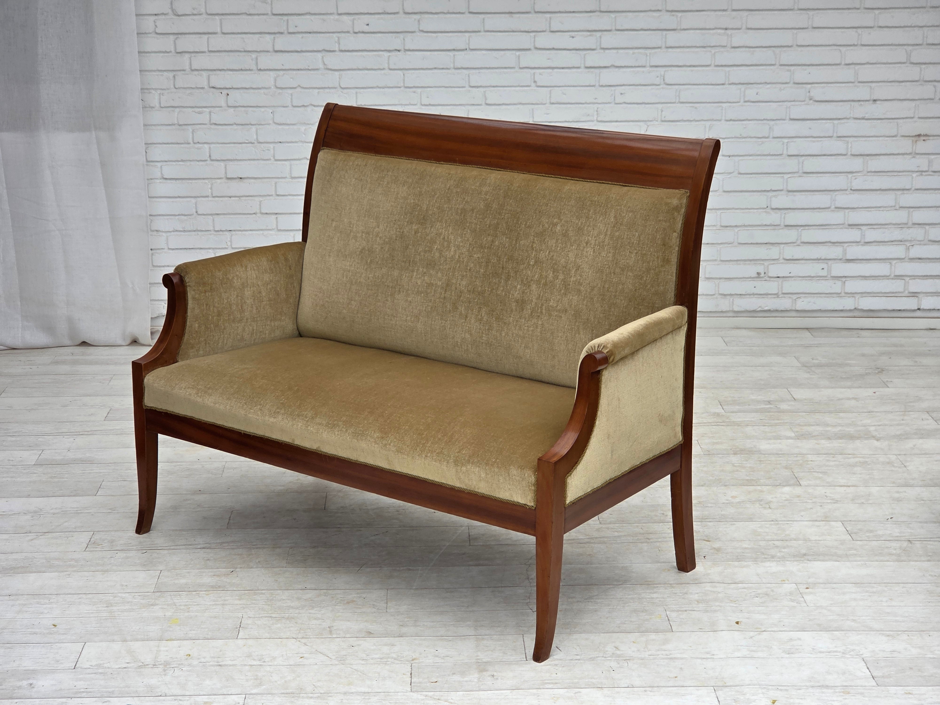 Danish_High-Back_Two-Seater_Sofa_in_Green_Velour_and_Teak,_Denmark,_1950s