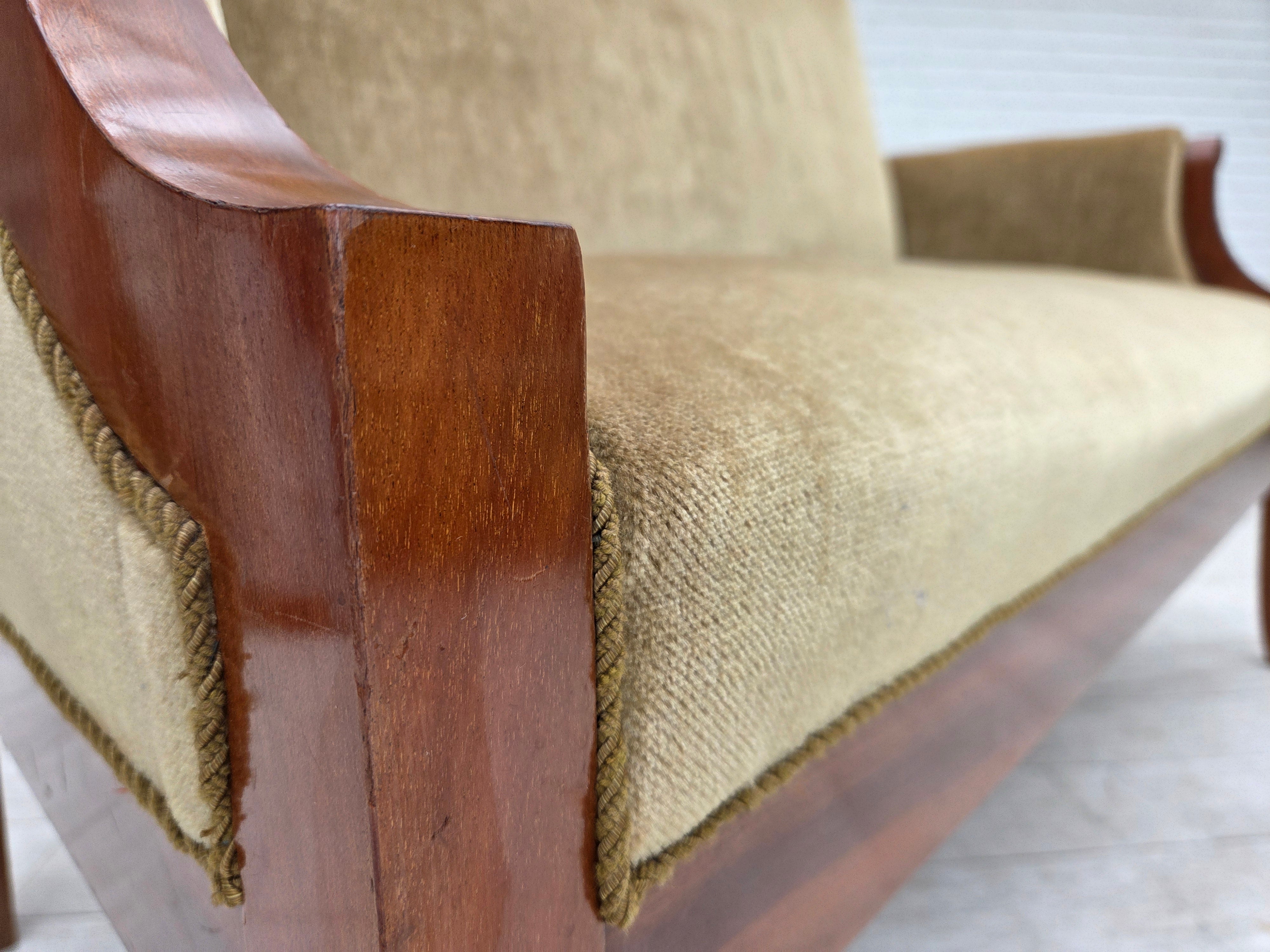 Danish_High-Back_Two-Seater_Sofa_in_Green_Velour_and_Teak,_Denmark,_1950s