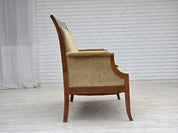 Danish_High-Back_Two-Seater_Sofa_in_Green_Velour_and_Teak,_Denmark,_1950s