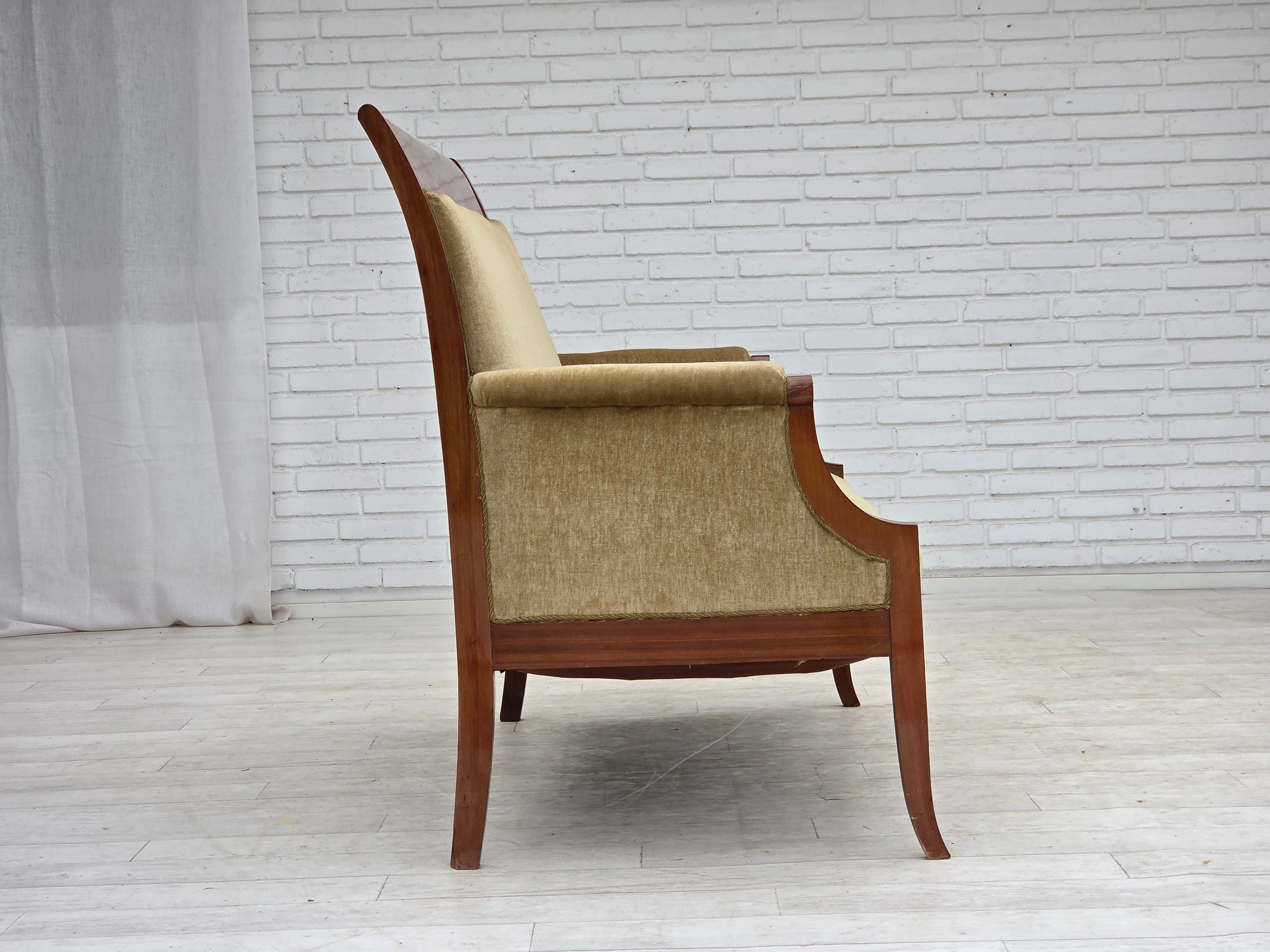 Danish_High-Back_Two-Seater_Sofa_in_Green_Velour_and_Teak,_Denmark,_1950s