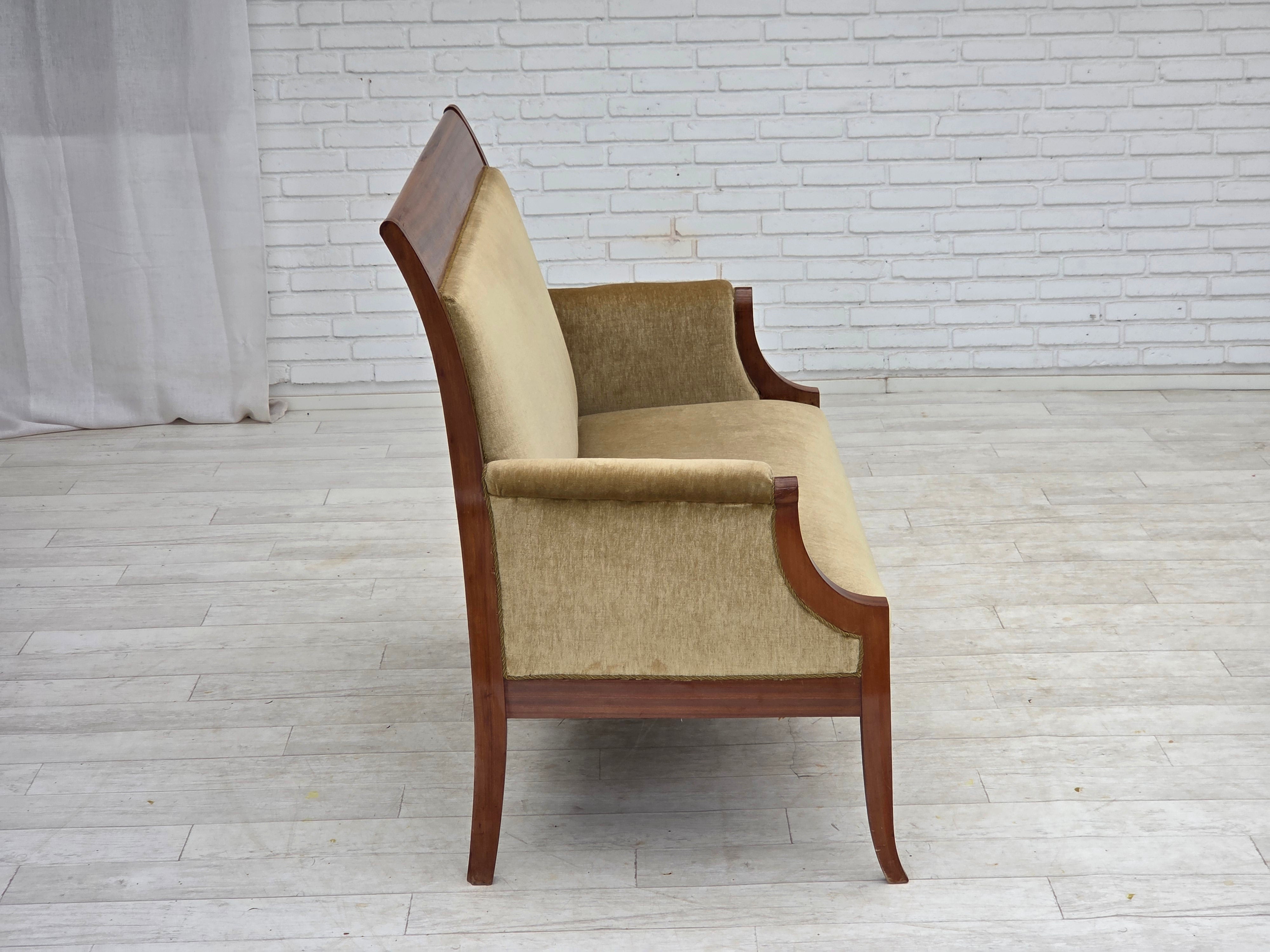 Danish_High-Back_Two-Seater_Sofa_in_Green_Velour_and_Teak,_Denmark,_1950s