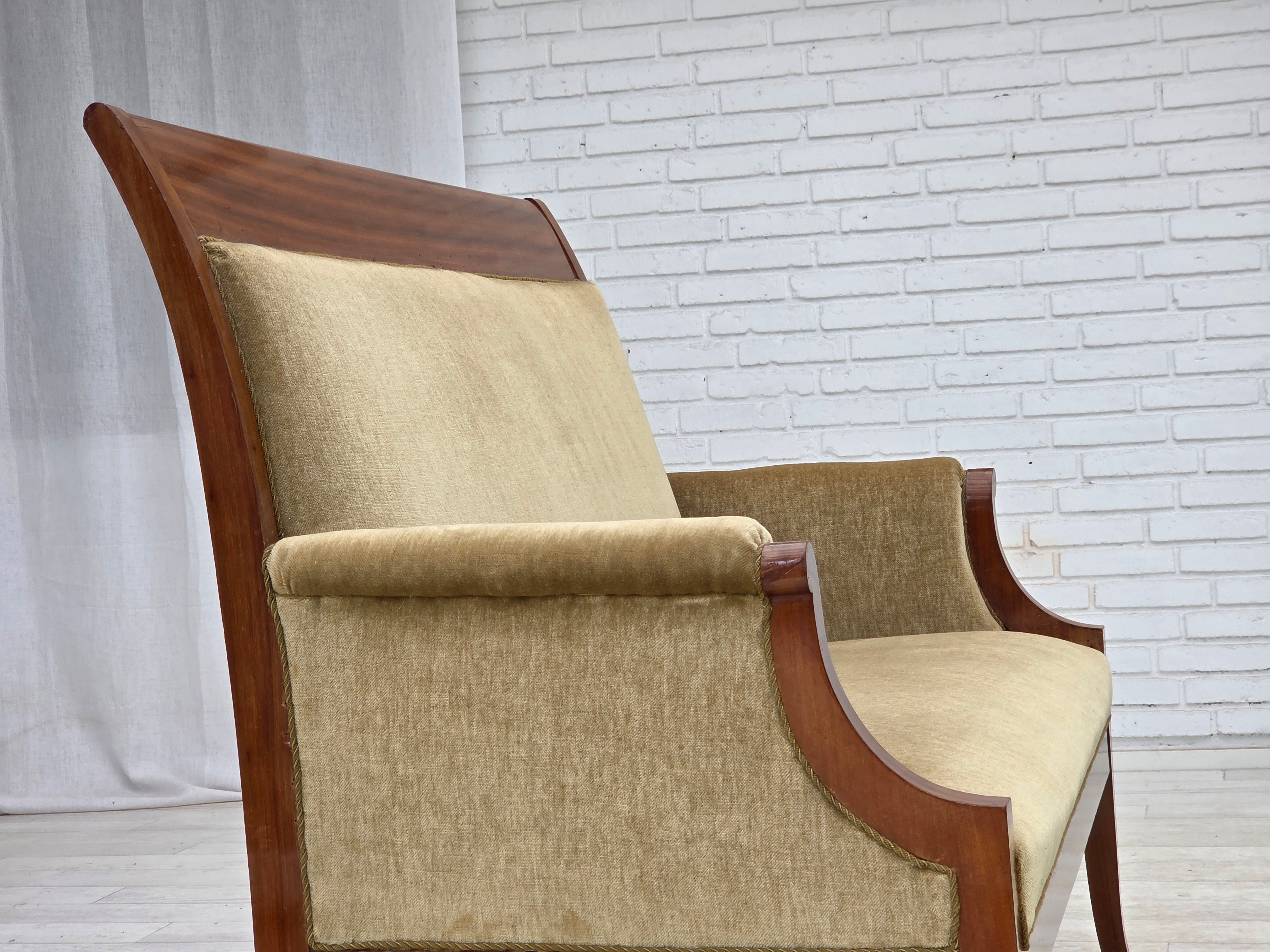 Danish_High-Back_Two-Seater_Sofa_in_Green_Velour_and_Teak,_Denmark,_1950s