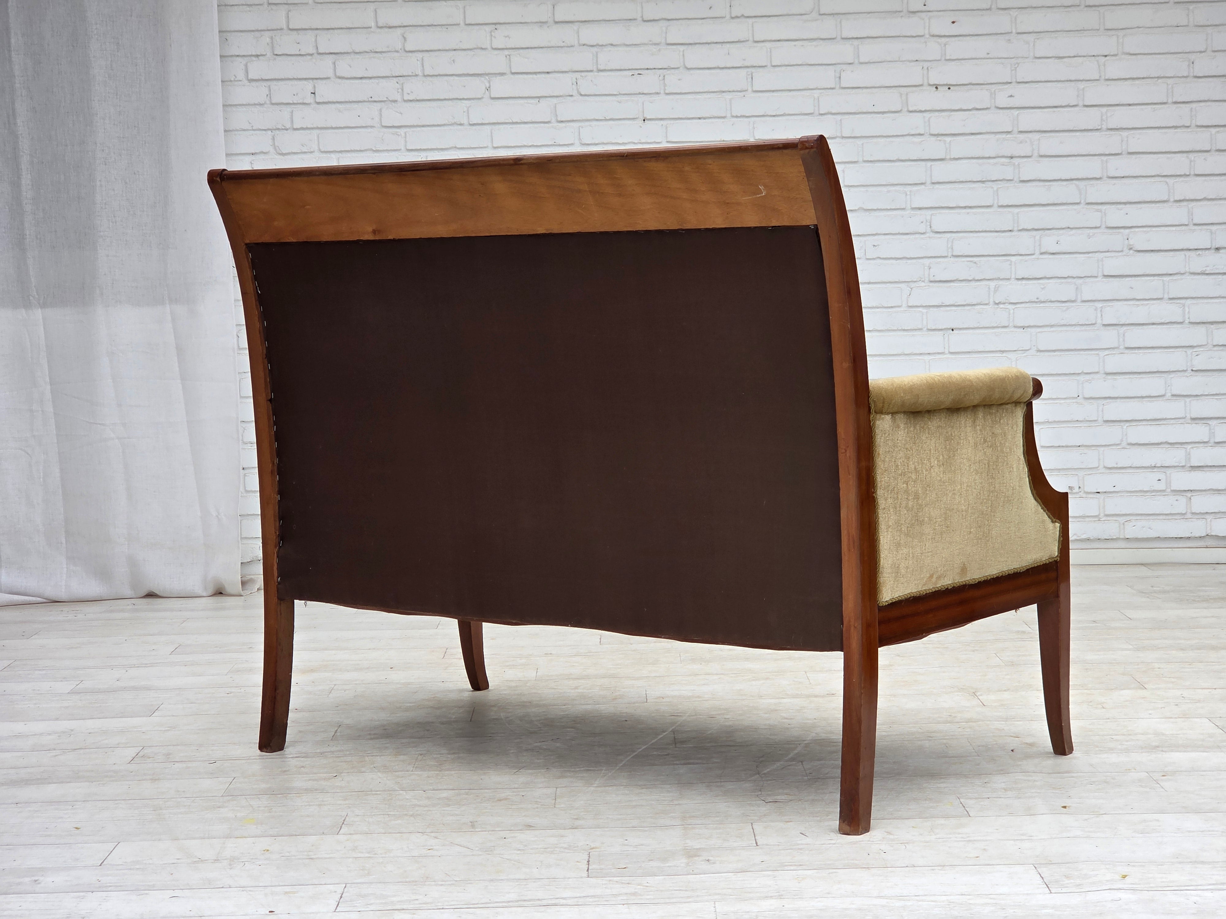 Danish_High-Back_Two-Seater_Sofa_in_Green_Velour_and_Teak,_Denmark,_1950s