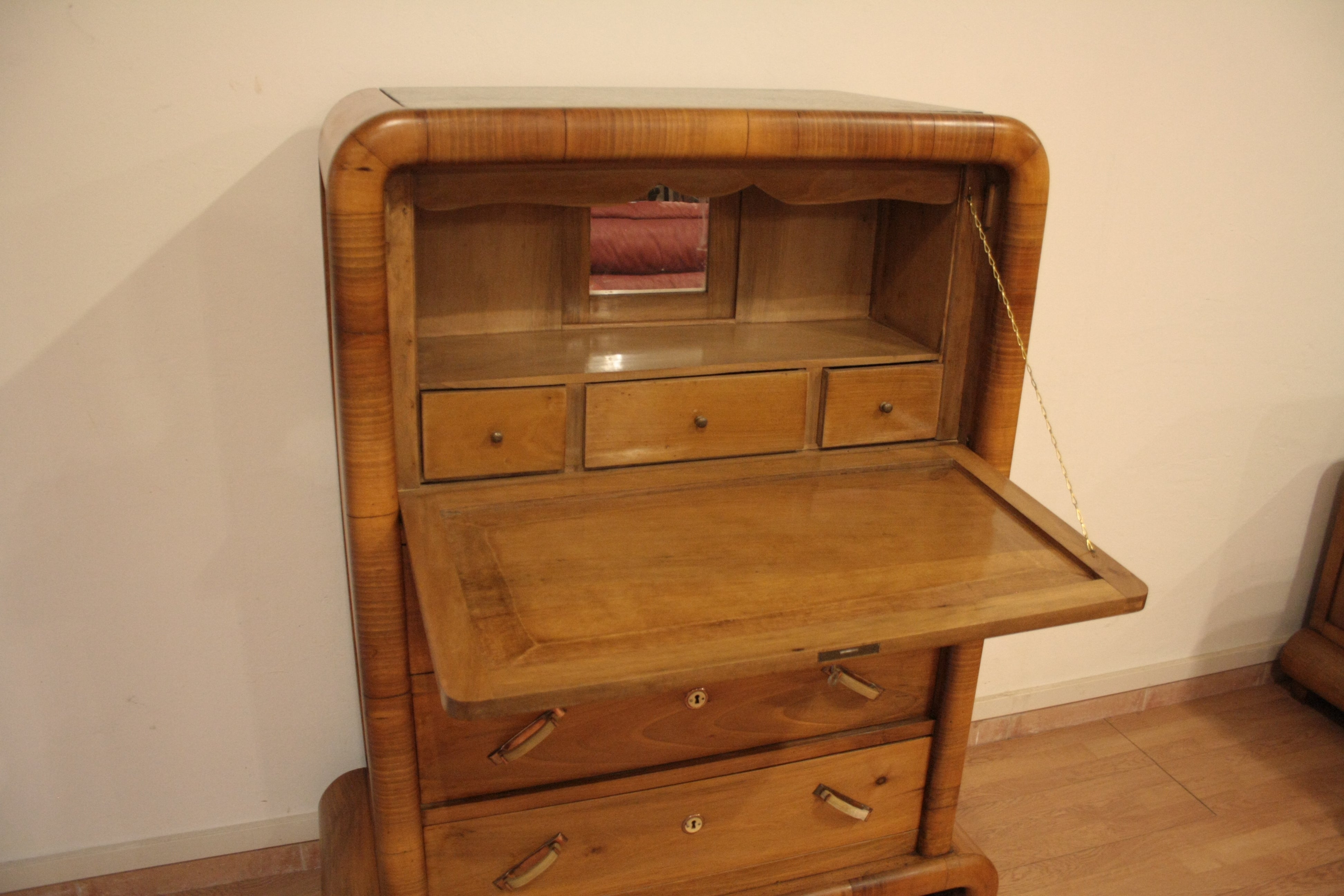1950s_Art_Deco_Walnut_Secretaire,_Mid-Century_Modern,_Italy