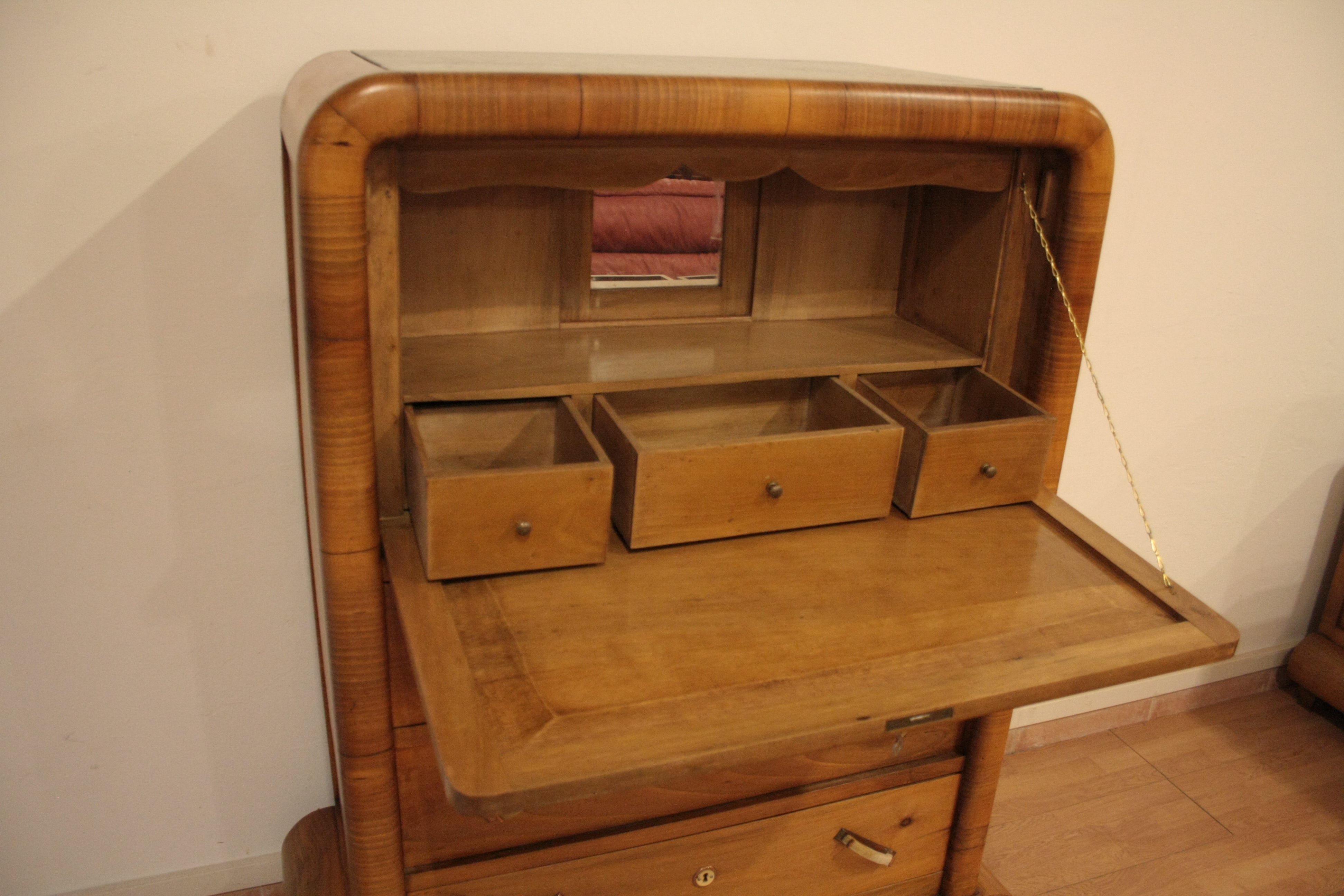 1950s_Art_Deco_Walnut_Secretaire,_Mid-Century_Modern,_Italy