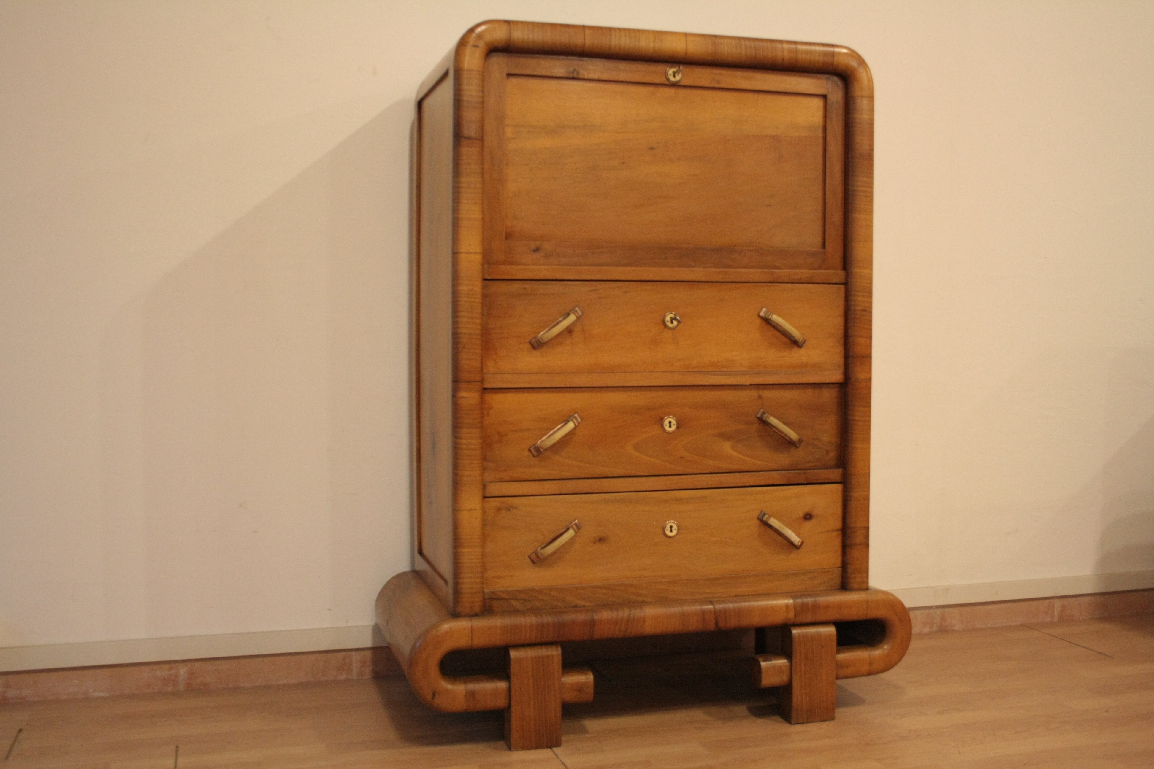 1950s_Art_Deco_Walnut_Secretaire,_Mid-Century_Modern,_Italy