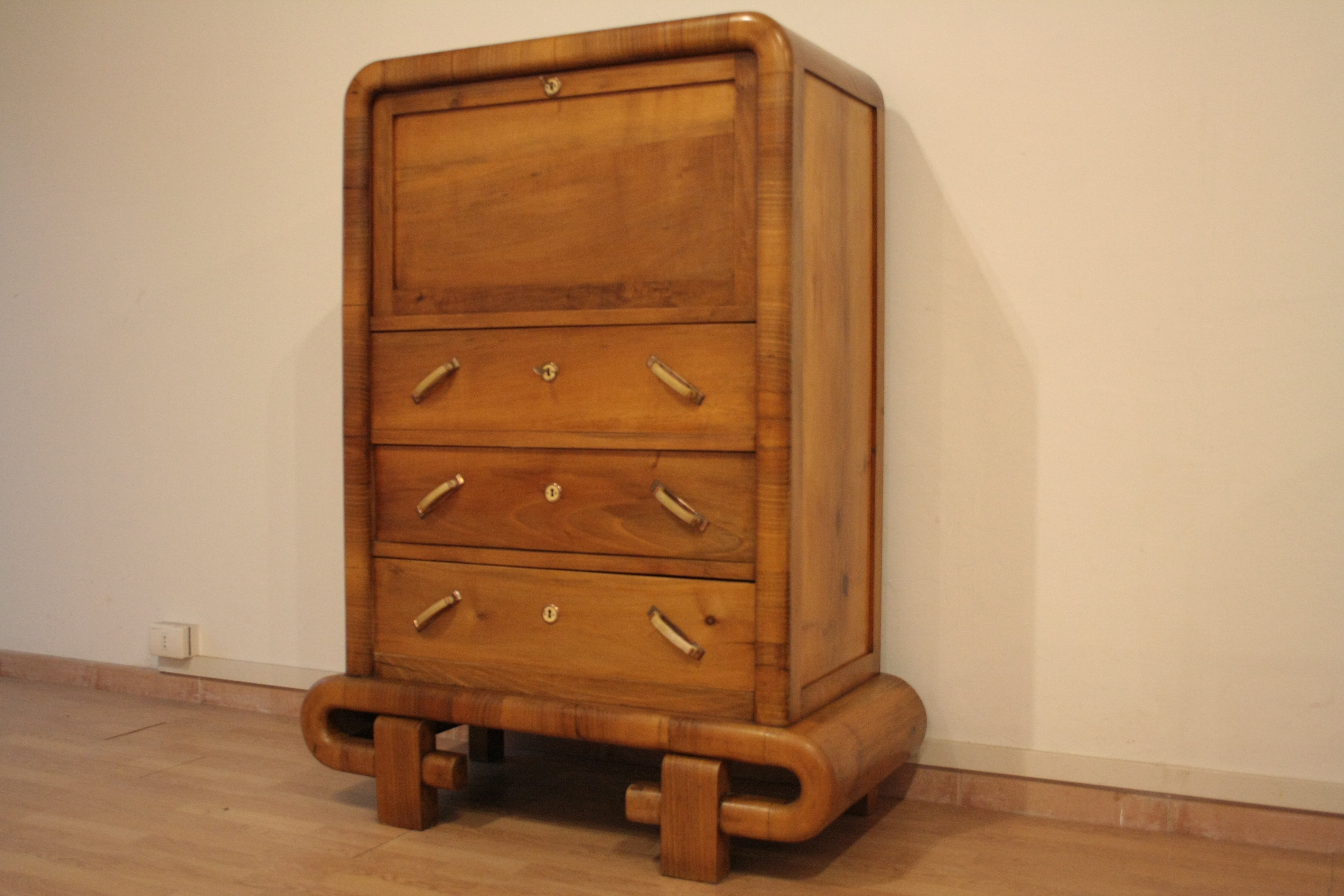 1950s_Art_Deco_Walnut_Secretaire,_Mid-Century_Modern,_Italy