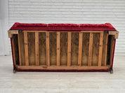 Danish_Red_Velour_3-Seater_Sofa_with_Oak_Legs,_1950s