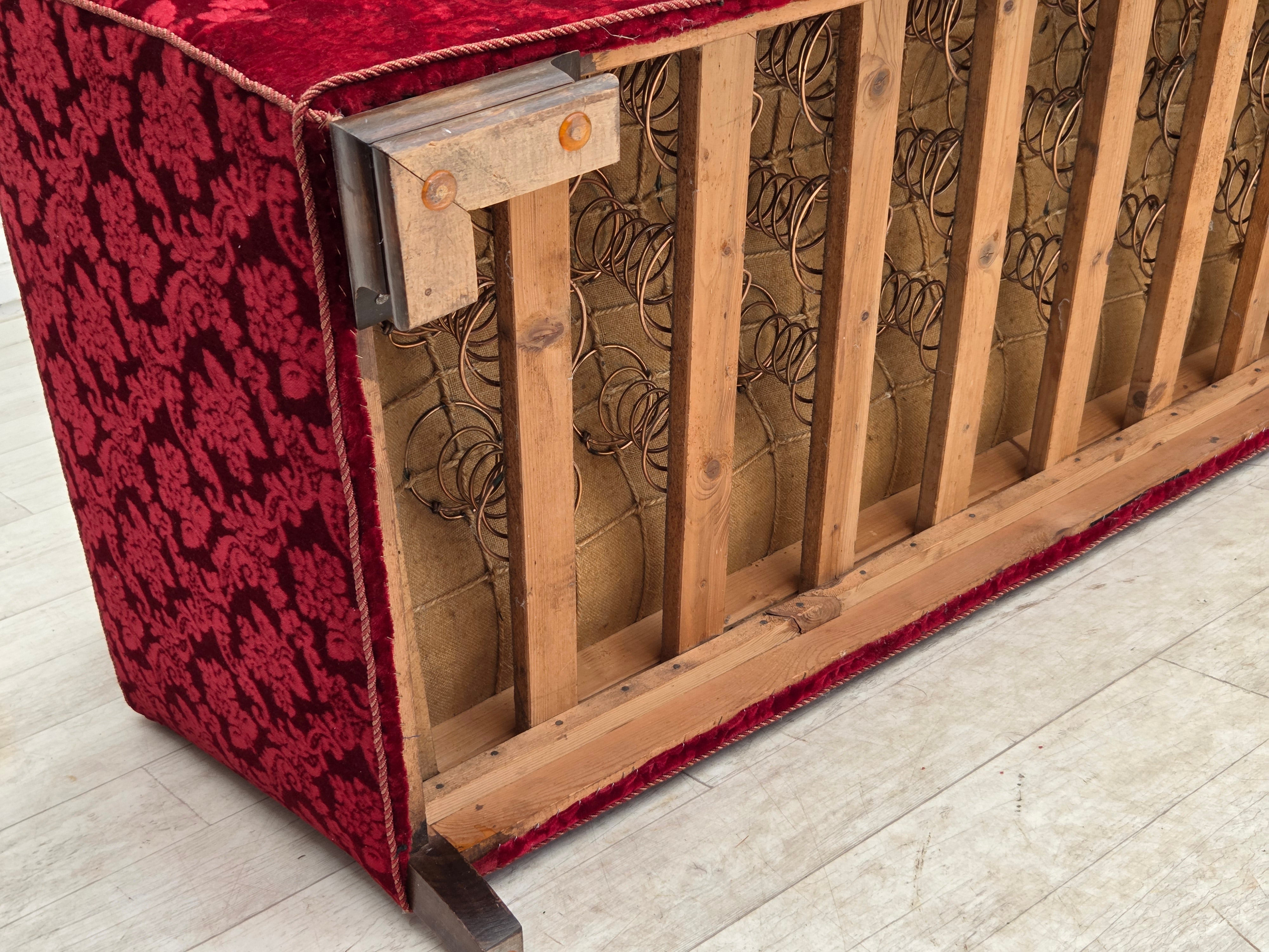 Danish_Red_Velour_3-Seater_Sofa_with_Oak_Legs,_1950s