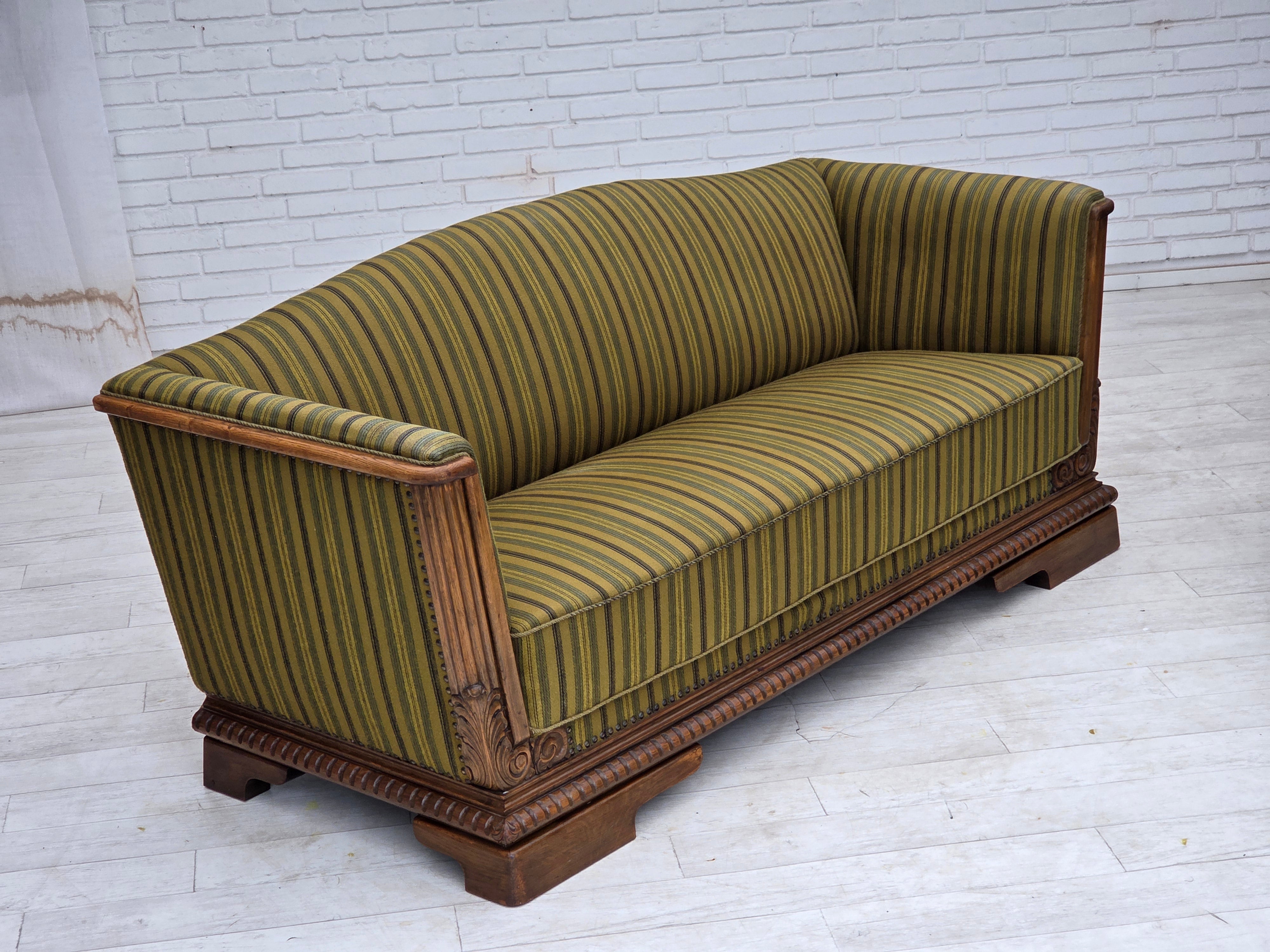 Danish_Three-Seater_Sofa_in_Striped_Green_Velour_and_Dark_Oak,_Denmark,_1950s