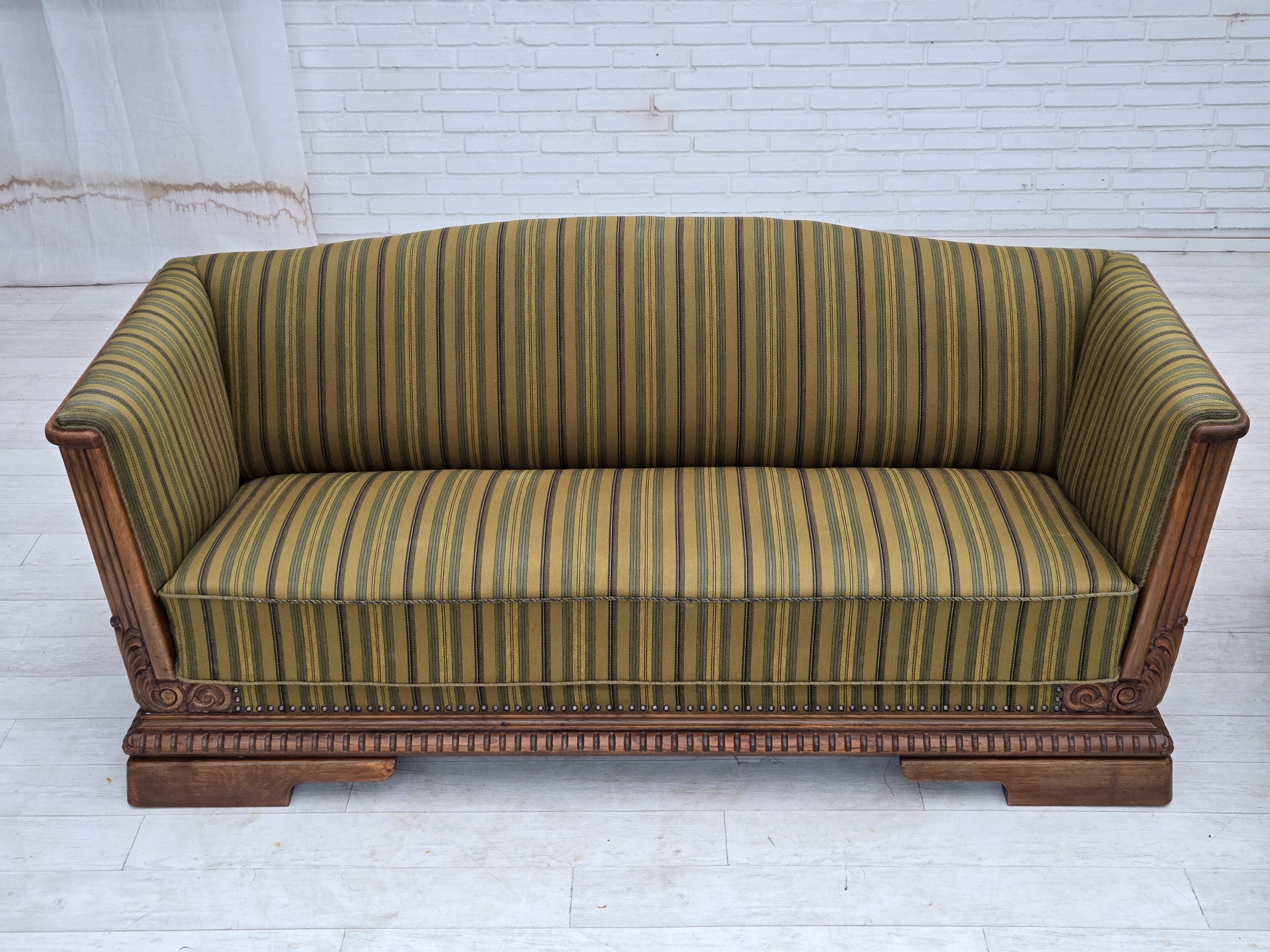 Danish_Three-Seater_Sofa_in_Striped_Green_Velour_and_Dark_Oak,_Denmark,_1950s