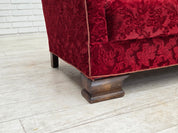 Danish_Red_Velour_3-Seater_Sofa_with_Oak_Legs,_1950s