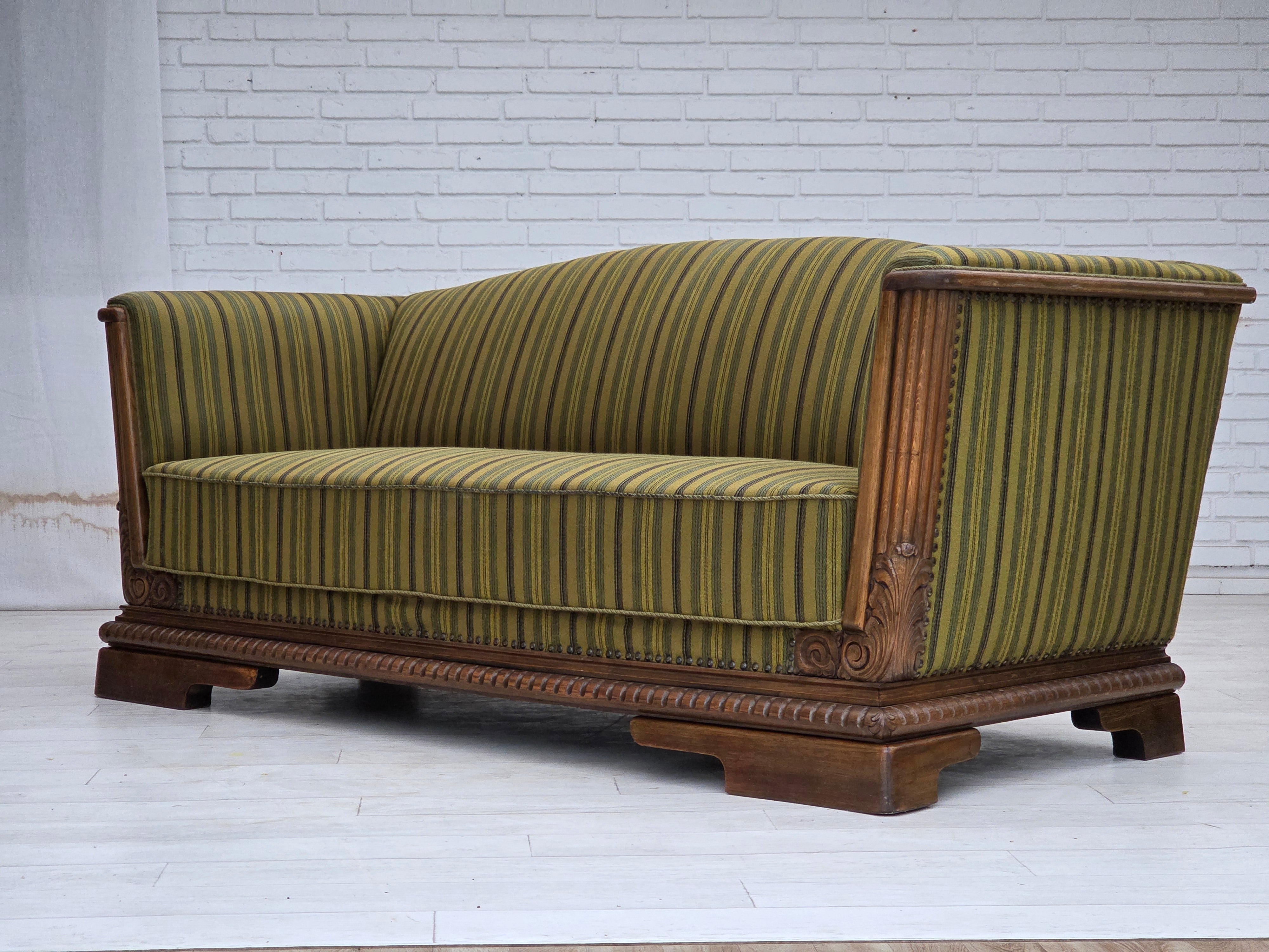 Danish_Three-Seater_Sofa_in_Striped_Green_Velour_and_Dark_Oak,_Denmark,_1950s