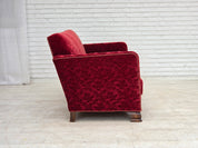 Danish_Red_Velour_3-Seater_Sofa_with_Oak_Legs,_1950s