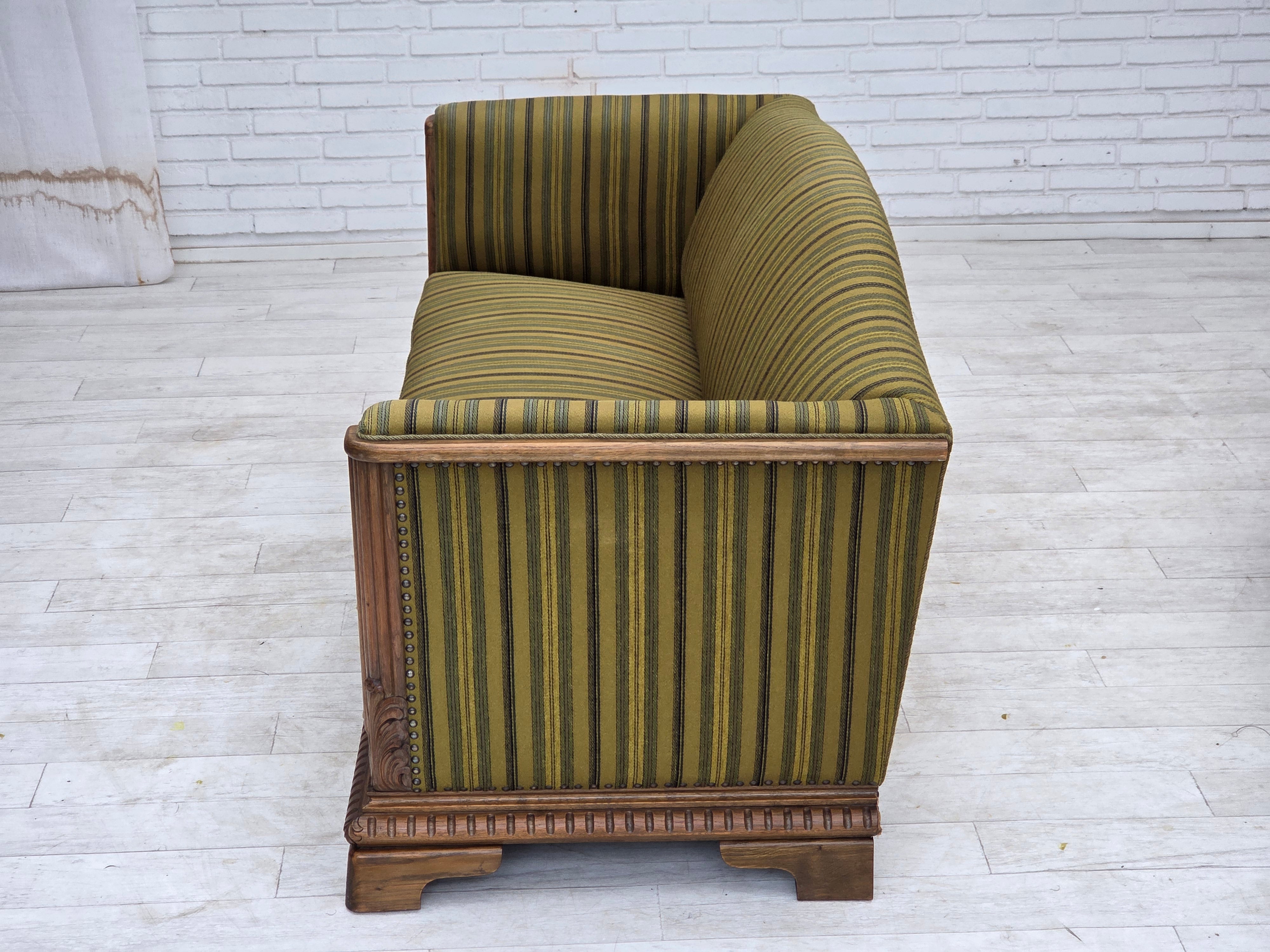 Danish_Three-Seater_Sofa_in_Striped_Green_Velour_and_Dark_Oak,_Denmark,_1950s