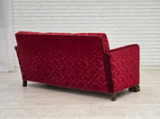 Danish_Red_Velour_3-Seater_Sofa_with_Oak_Legs,_1950s