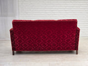 Danish_Red_Velour_3-Seater_Sofa_with_Oak_Legs,_1950s