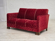 Danish_Red_Velour_3-Seater_Sofa_with_Oak_Legs,_1950s