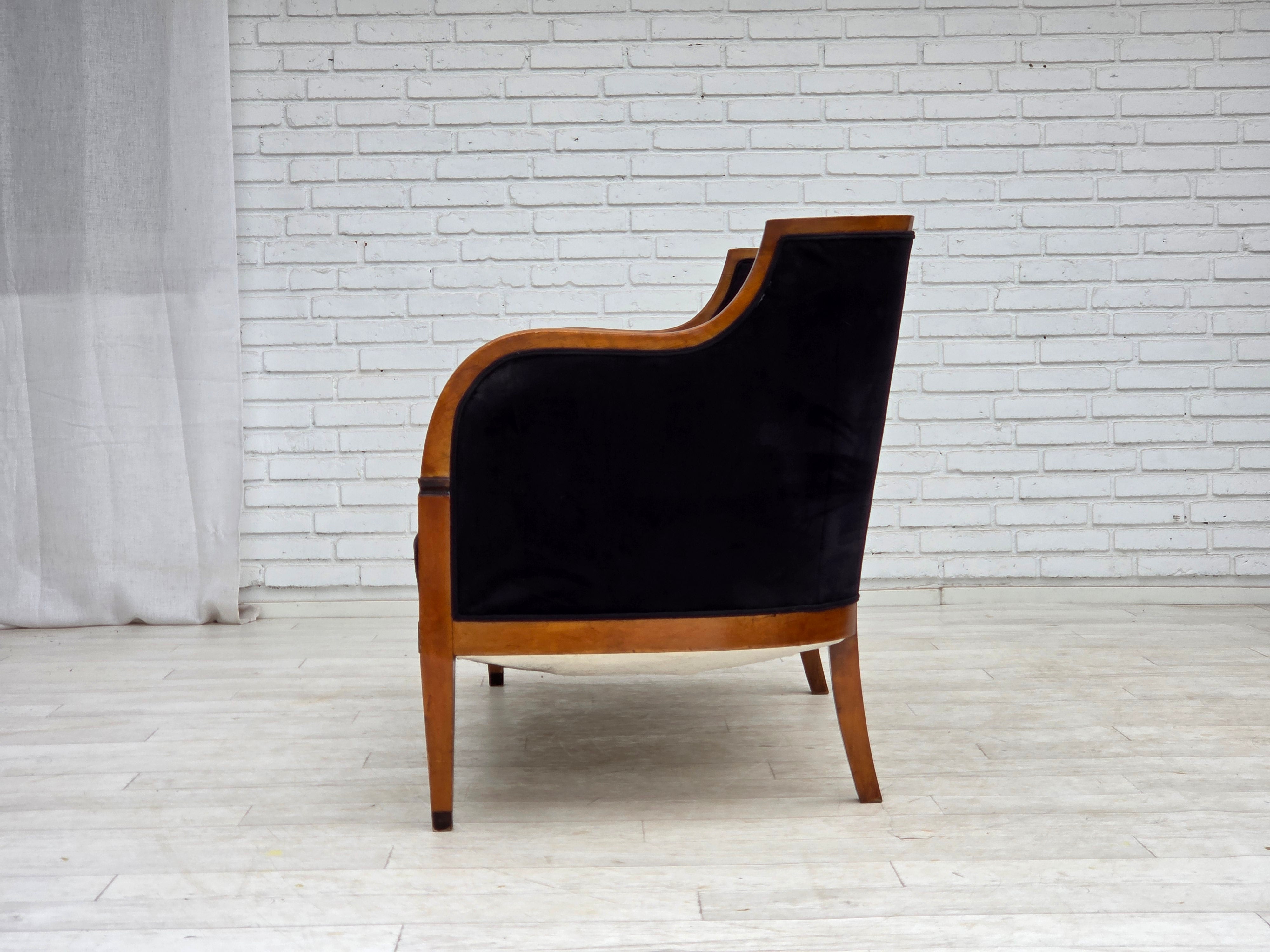 Danish_Art_Deco_2-Seater_Sofa_in_Blue_Velour_with_Lacquered_Ash_Frame,_1950s