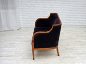 Danish_Art_Deco_2-Seater_Sofa_in_Blue_Velour_with_Lacquered_Ash_Frame,_1950s