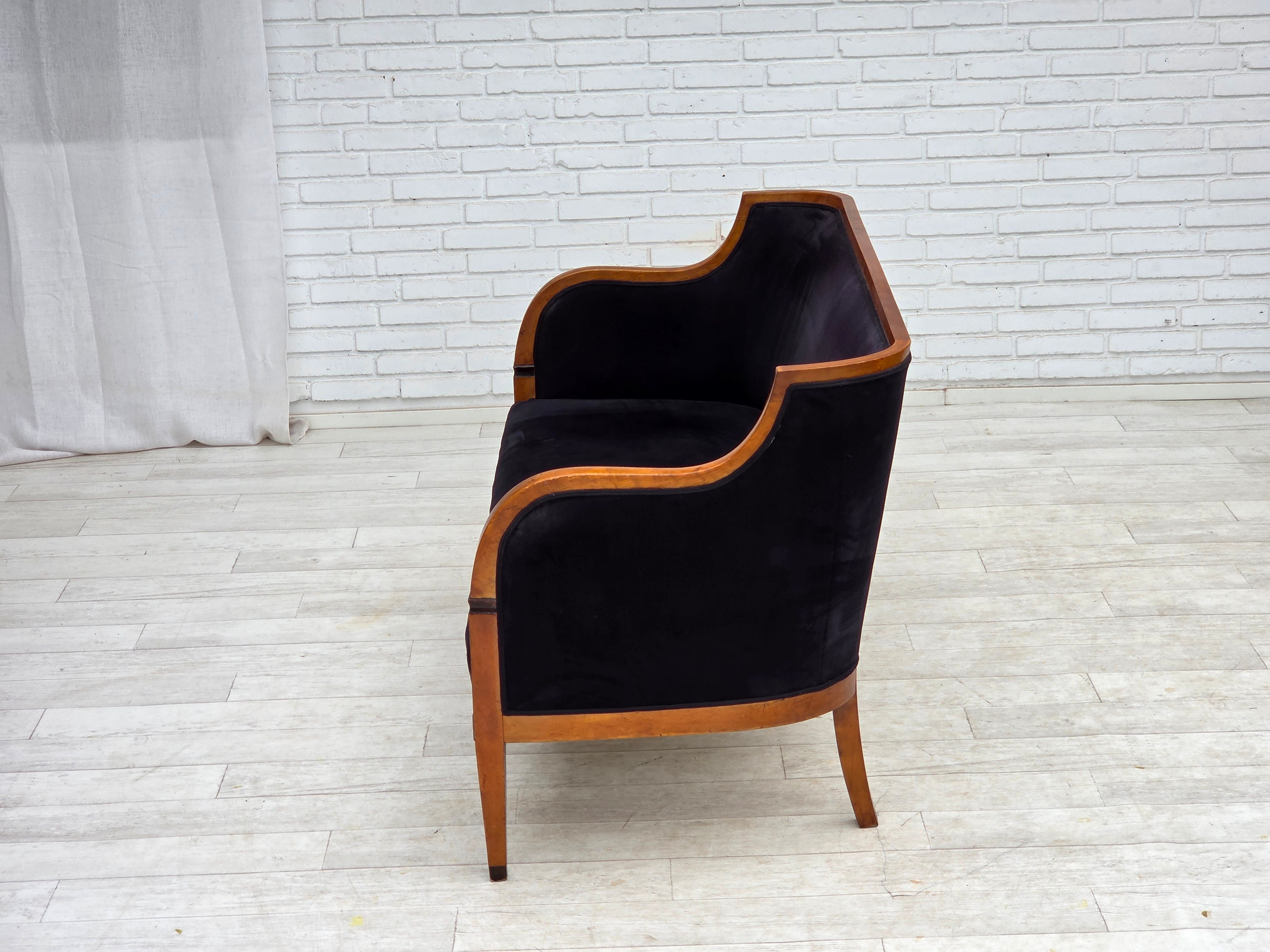 Danish_Art_Deco_2-Seater_Sofa_in_Blue_Velour_with_Lacquered_Ash_Frame,_1950s